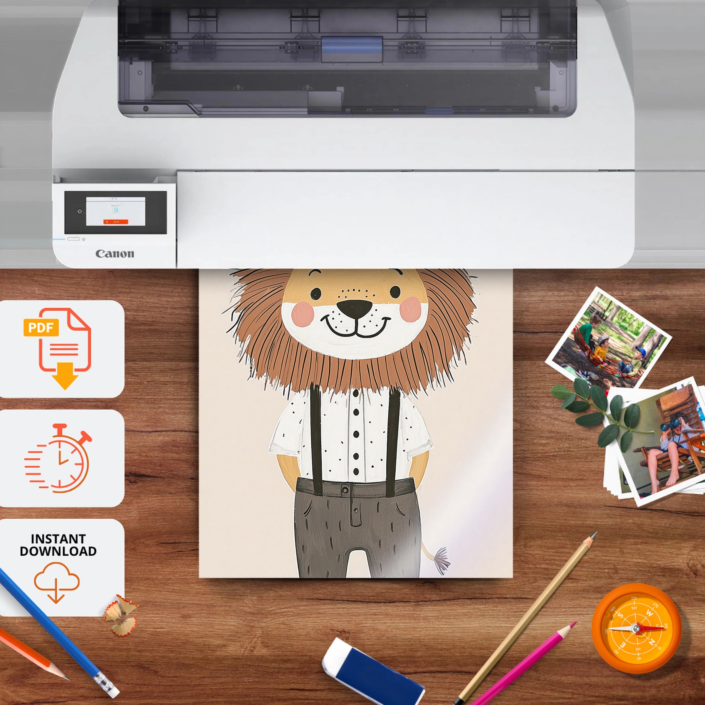 Gentleman Lion Nursery Print - printable nursery wall art, instant download to print at home