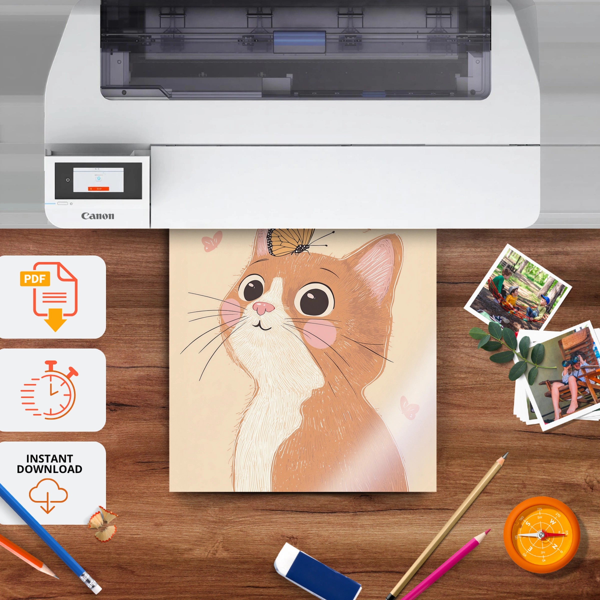 Ginger Cat Nursery Print - printable nursery wall art, instant download to print at home
