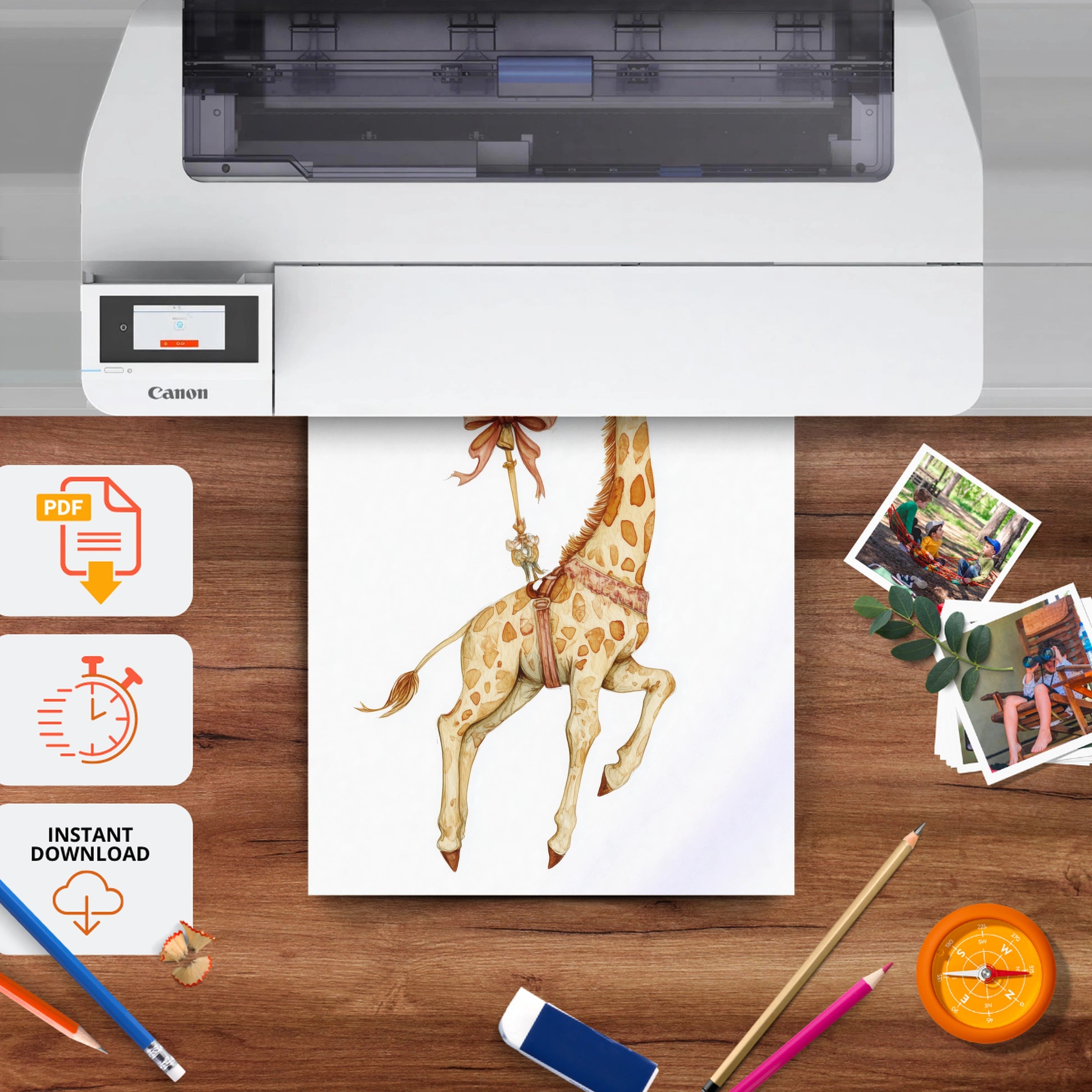 Giraffe with a Balloon Nursery Print - printable nursery wall art, instant download to print at home