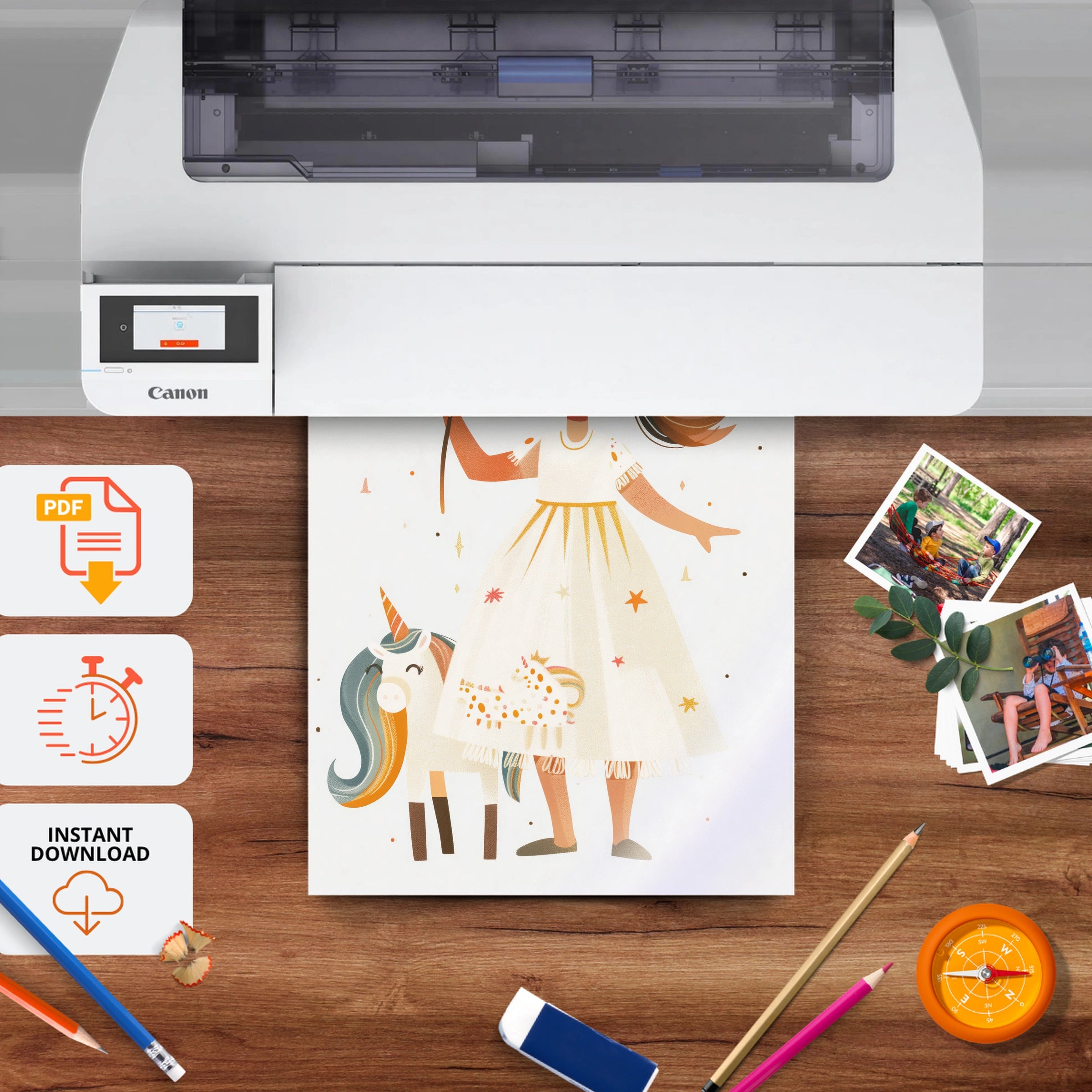 Girl and Her Unicorn Nursery Print - printable nursery wall art, instant download to print at home