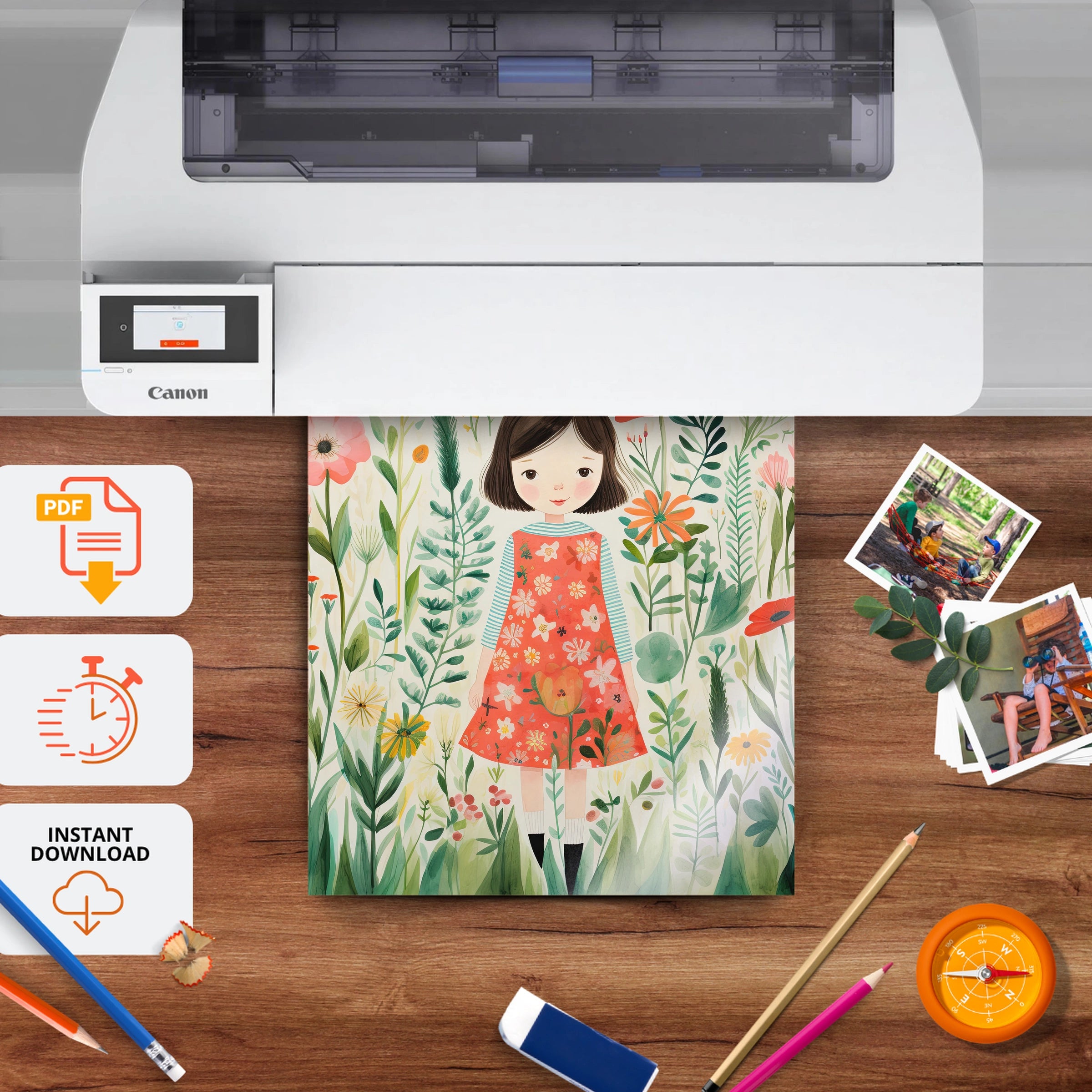 Girl in a Garden Nursery Print - printable nursery wall art, instant download to print at home