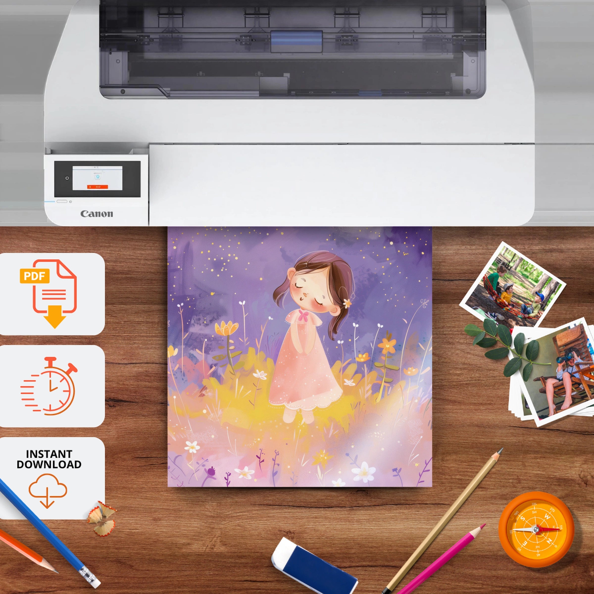 Girl in a Meadow Nursery Print - printable nursery wall art, instant download to print at home