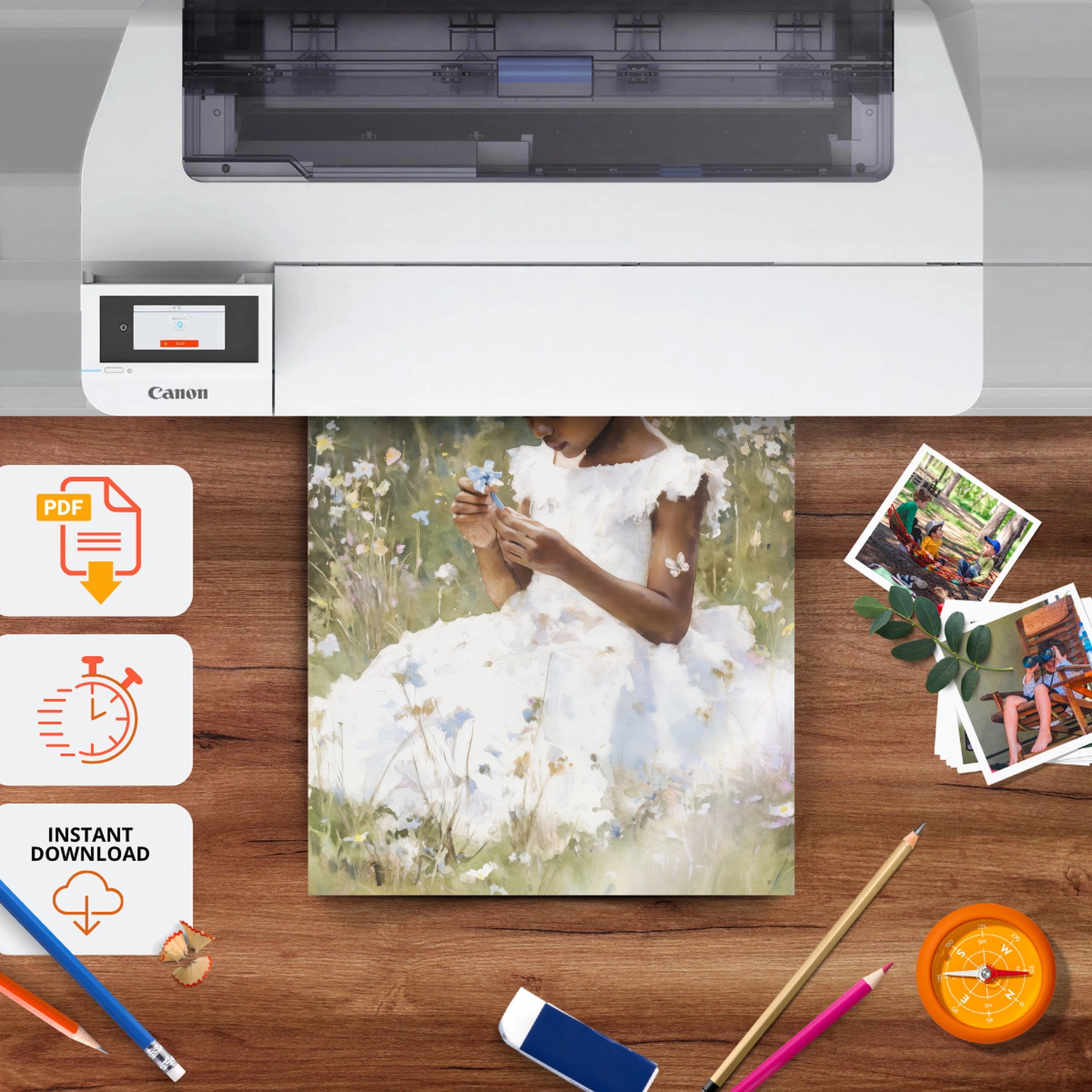 Girl in a White Dress Nursery Print - printable nursery wall art, instant download to print at home