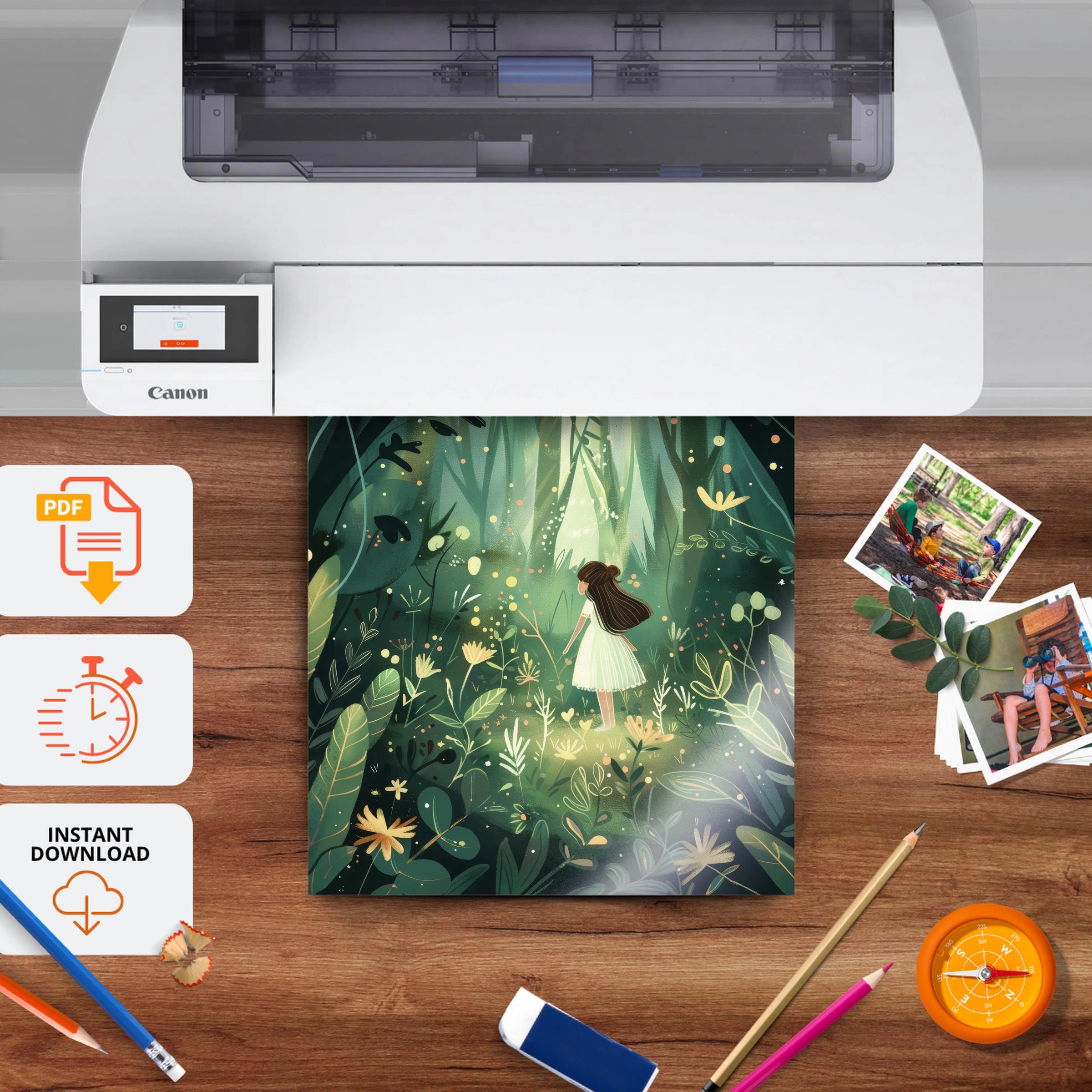 Girl in the Forest Nursery Print - printable nursery wall art, instant download to print at home