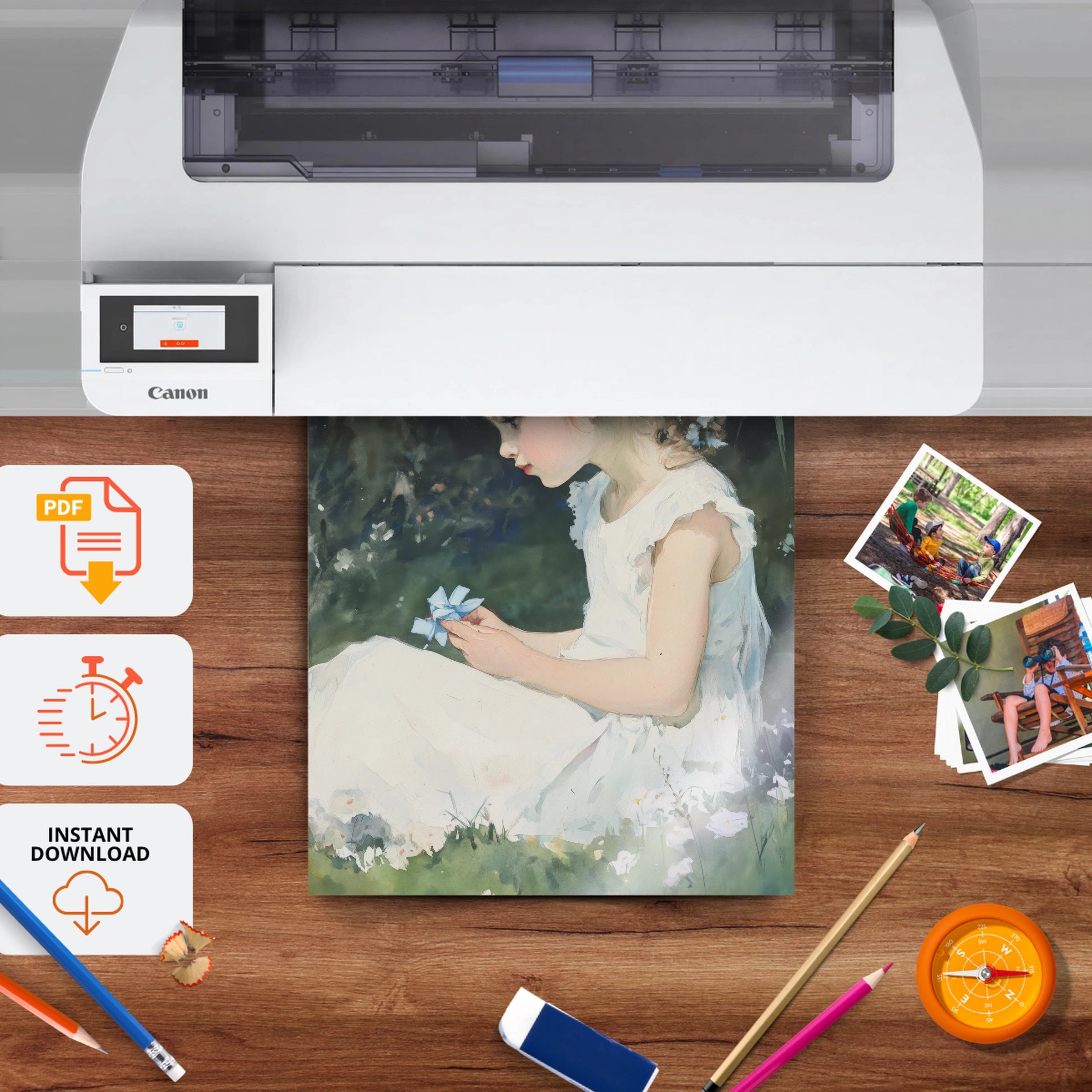 Girl in the Meadow Nursery Print - printable nursery wall art, instant download to print at home