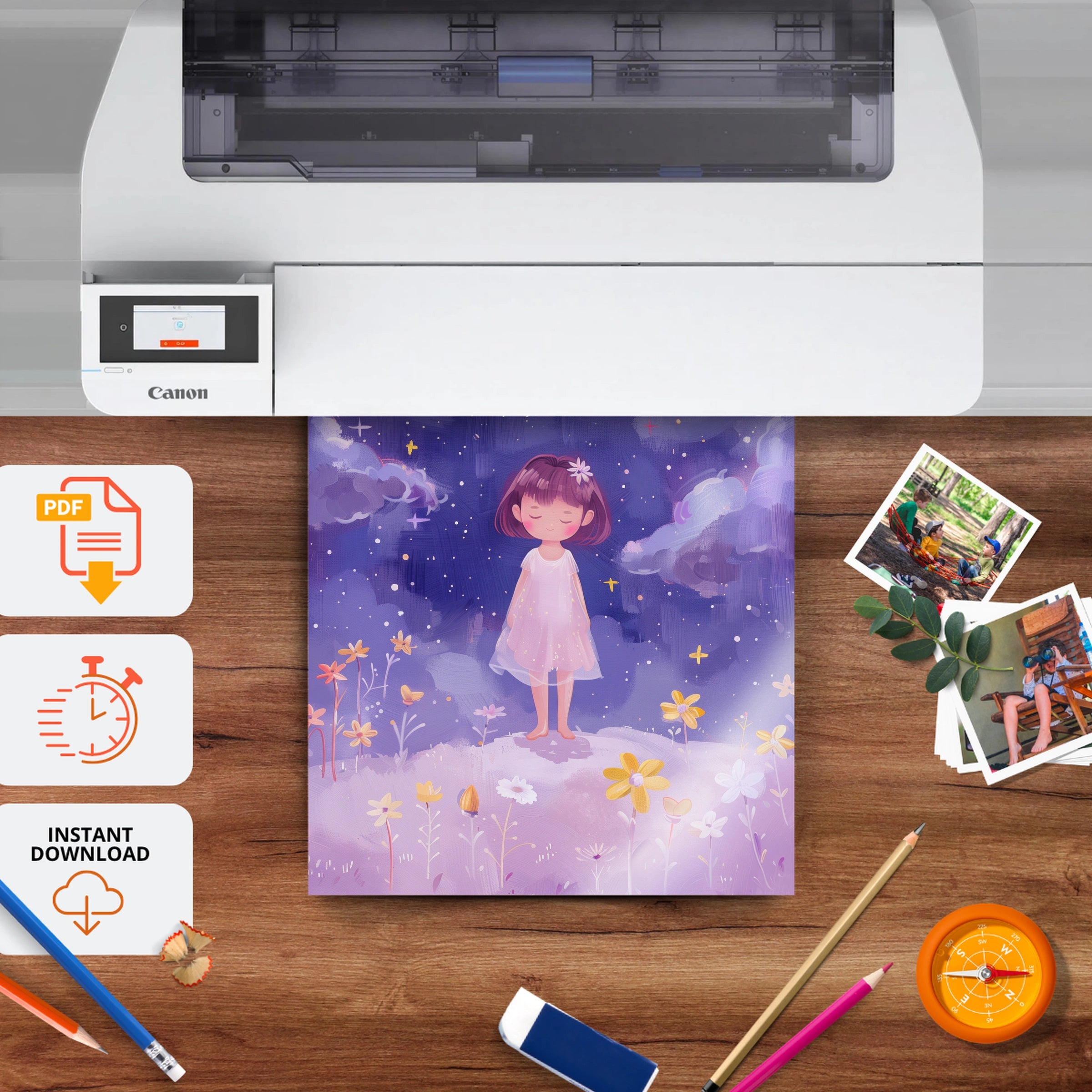 Girl in the Night Field Nursery Print - printable nursery wall art, instant download to print at home