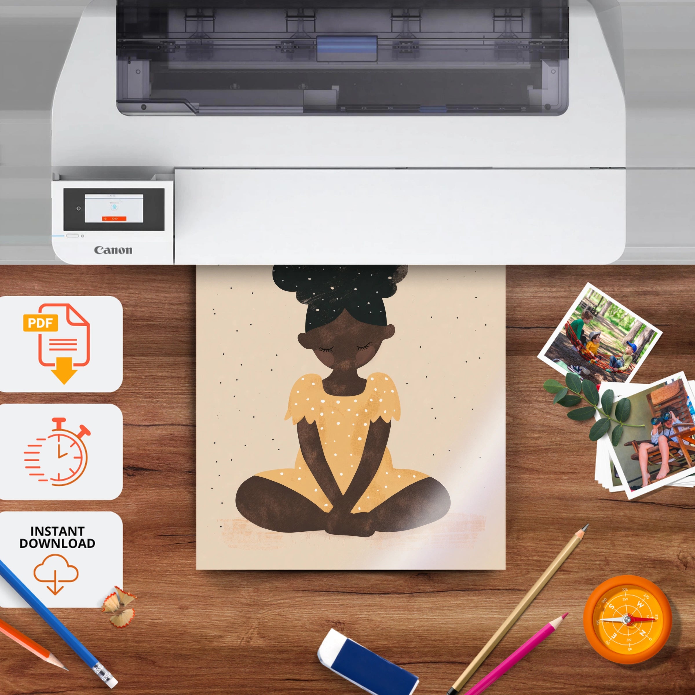 Girl Meditating Nursery Print - printable nursery wall art, instant download to print at home