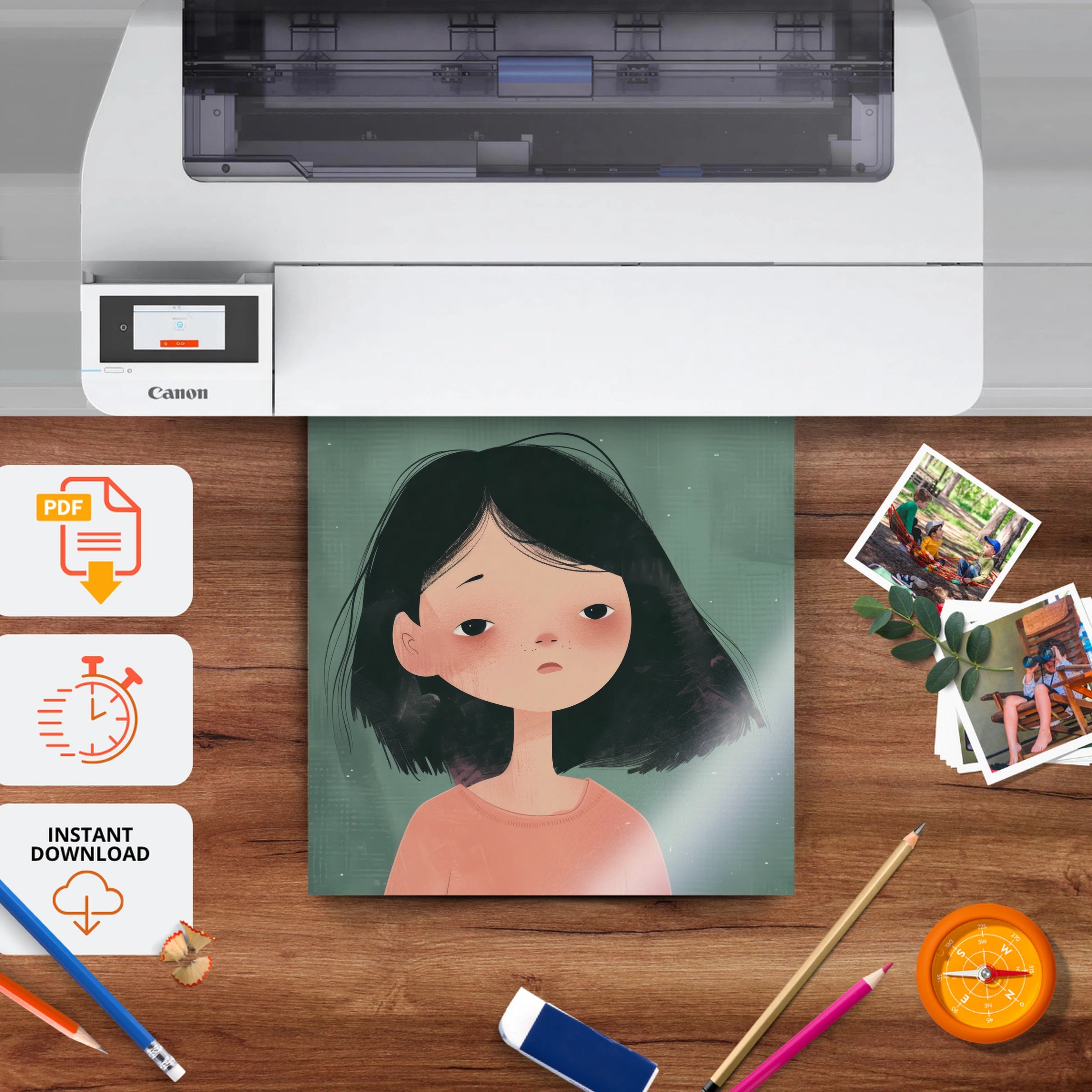 Girl Portrait Nursery Print - printable nursery wall art, instant download to print at home