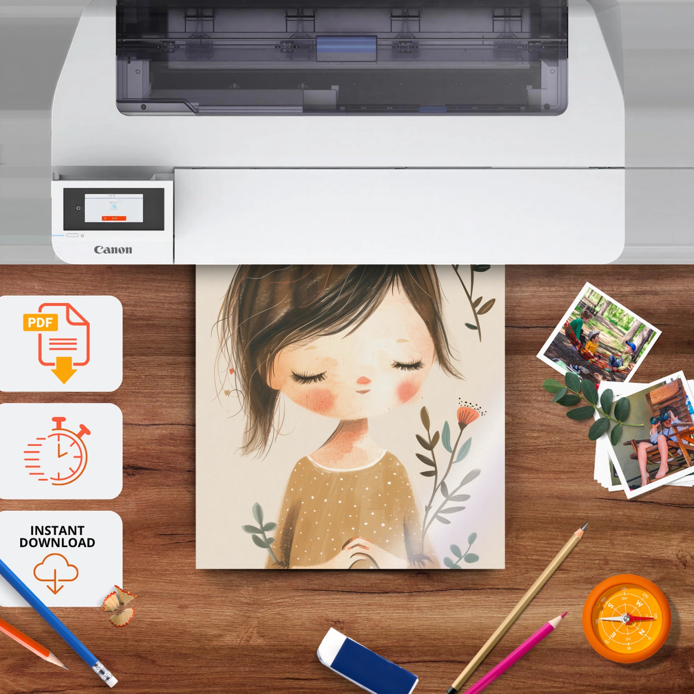 Girl with a Bird Nursery Print - printable nursery wall art, instant download to print at home