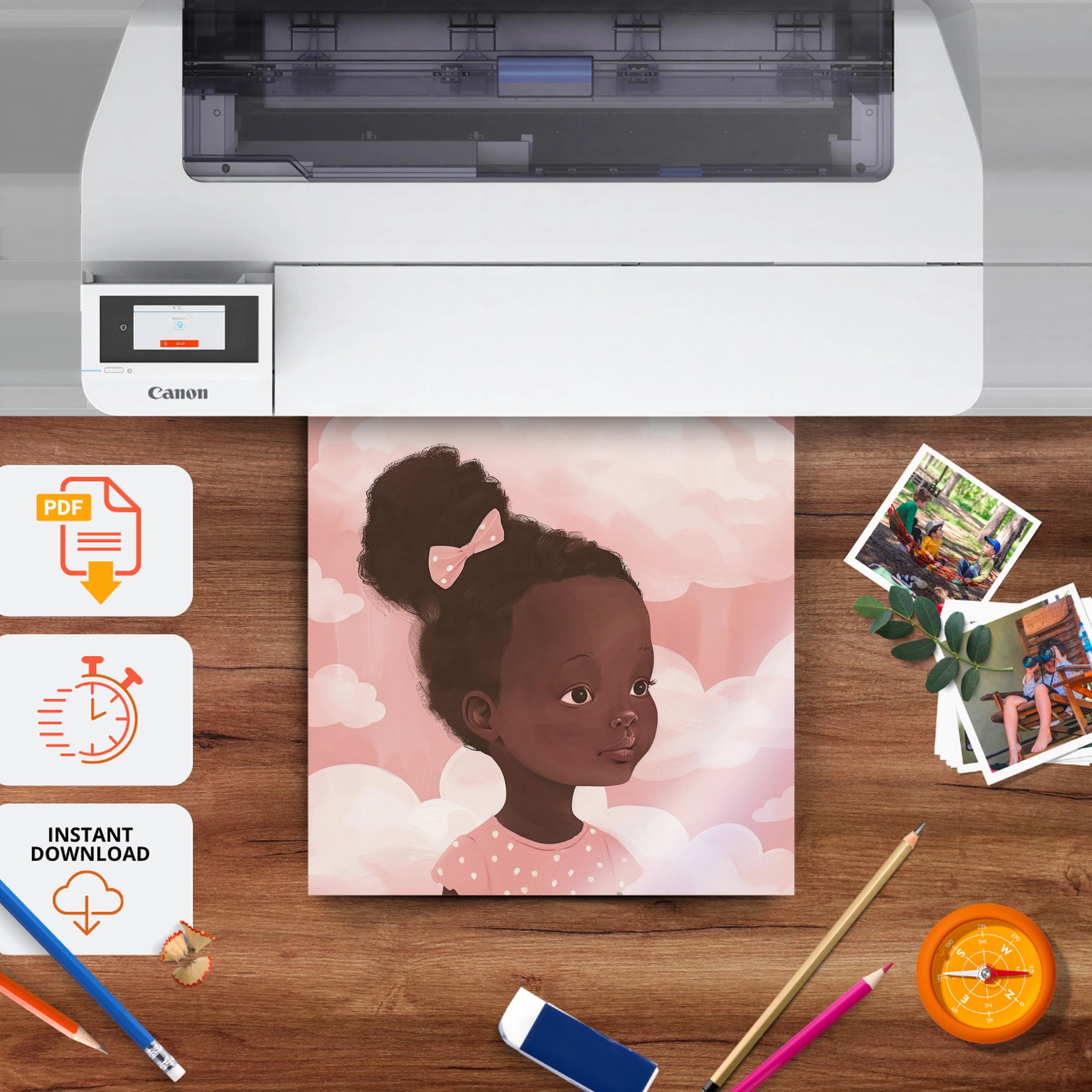 Girl with a Bow Nursery Print - printable nursery wall art, instant download to print at home