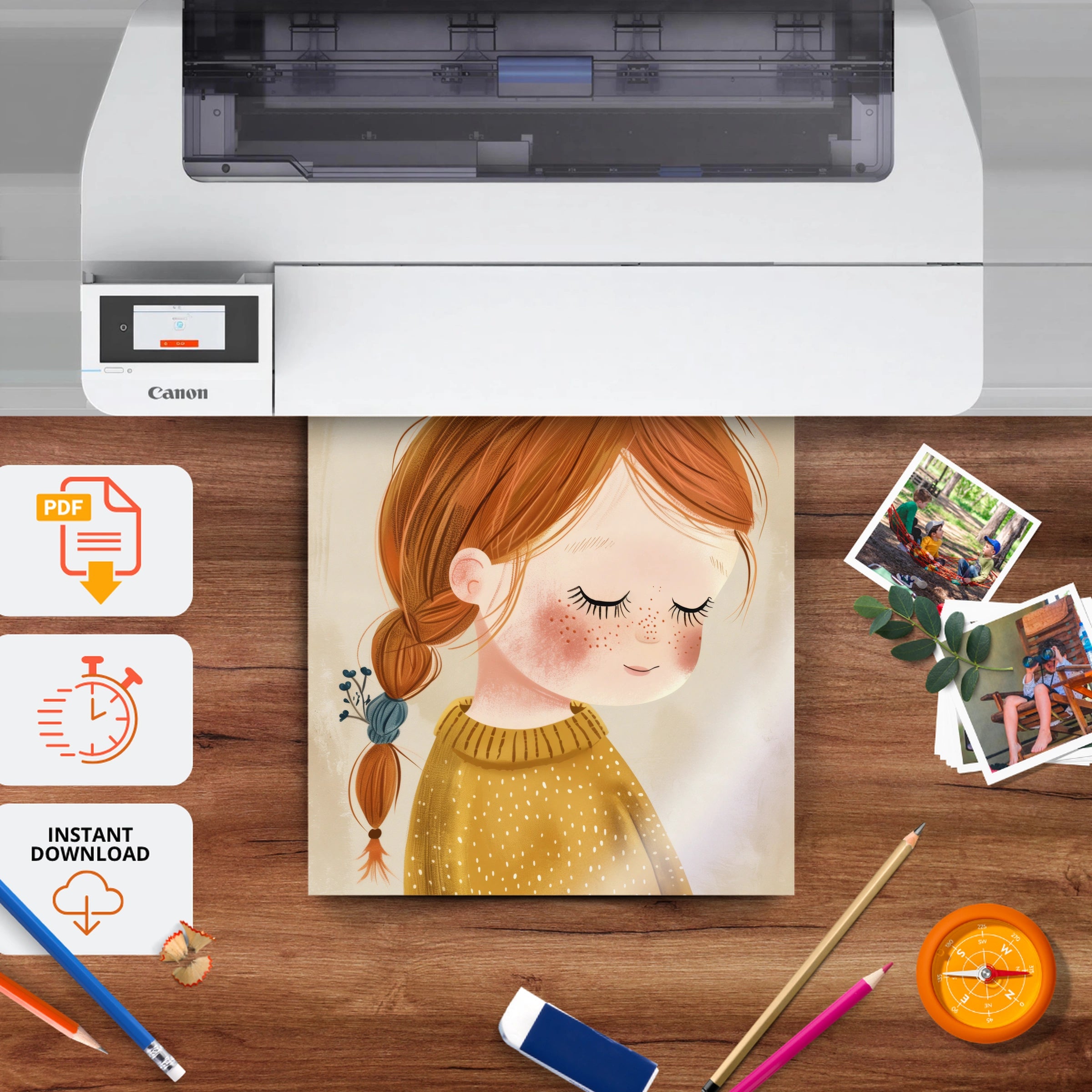 Girl with a Braid Nursery Print - printable nursery wall art, instant download to print at home