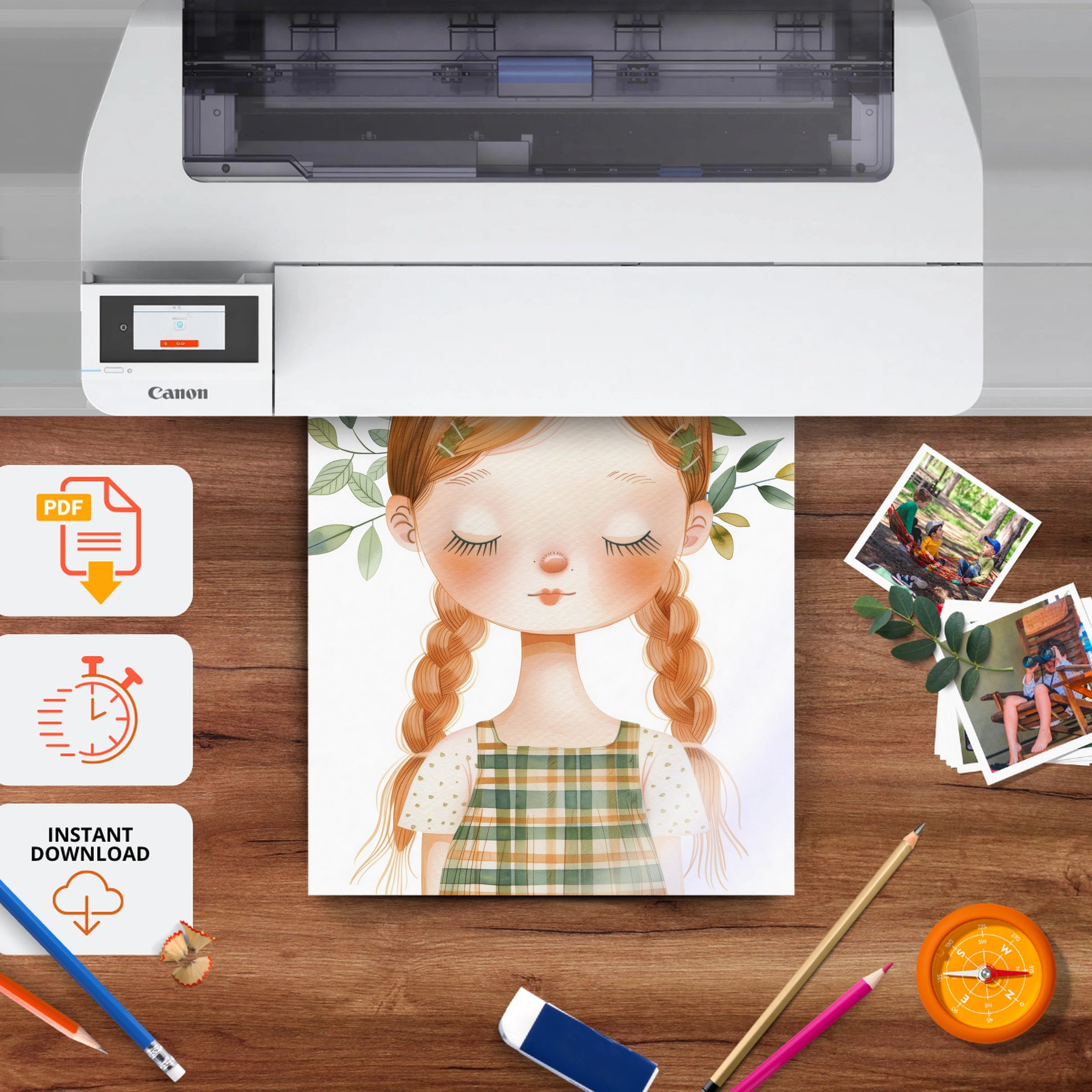 Girl with Braids Two Nursery Print - printable nursery wall art, instant download to print at home