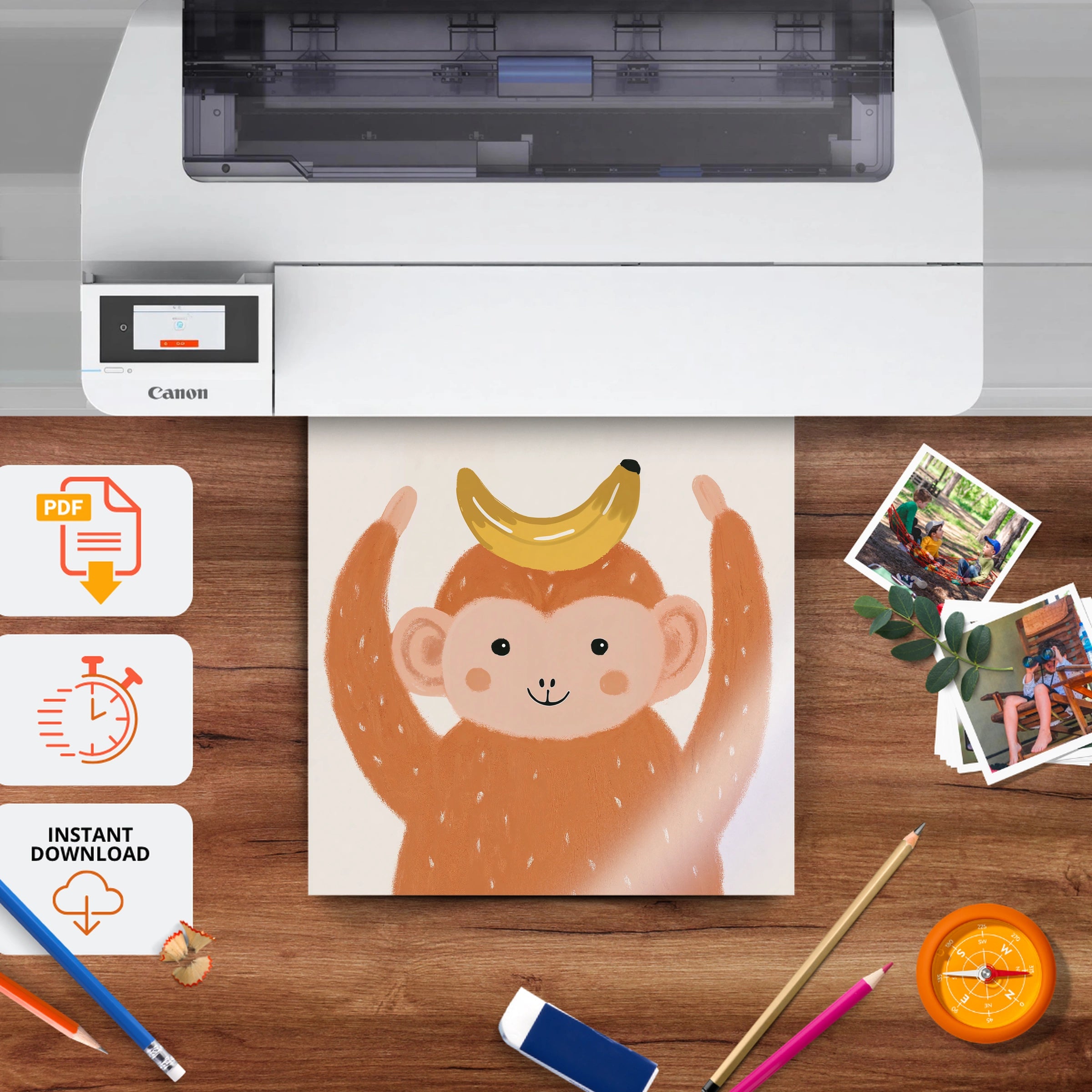 Go Bananas Monkey Nursery Print - printable nursery wall art, instant download to print at home