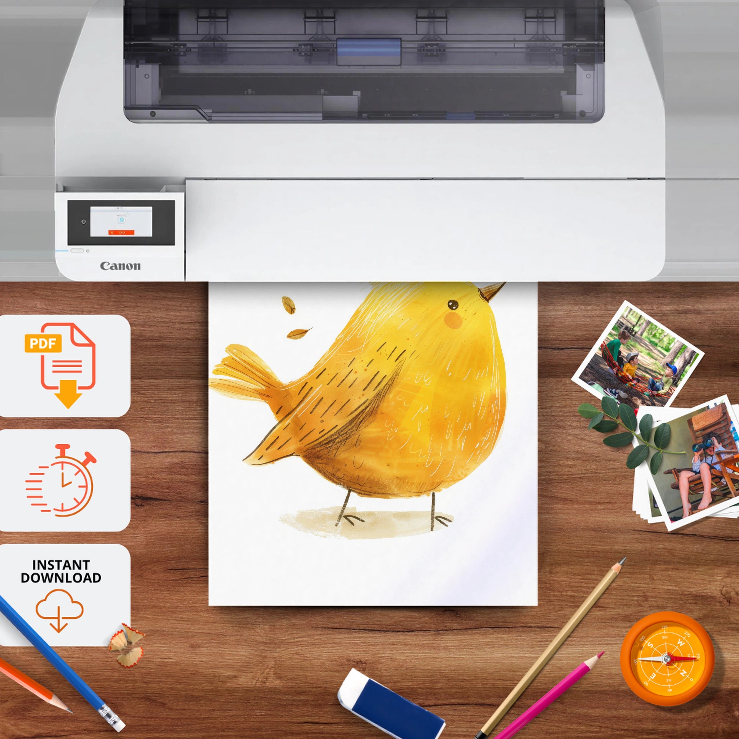 Golden Bird Nursery Print - printable nursery wall art, instant download to print at home