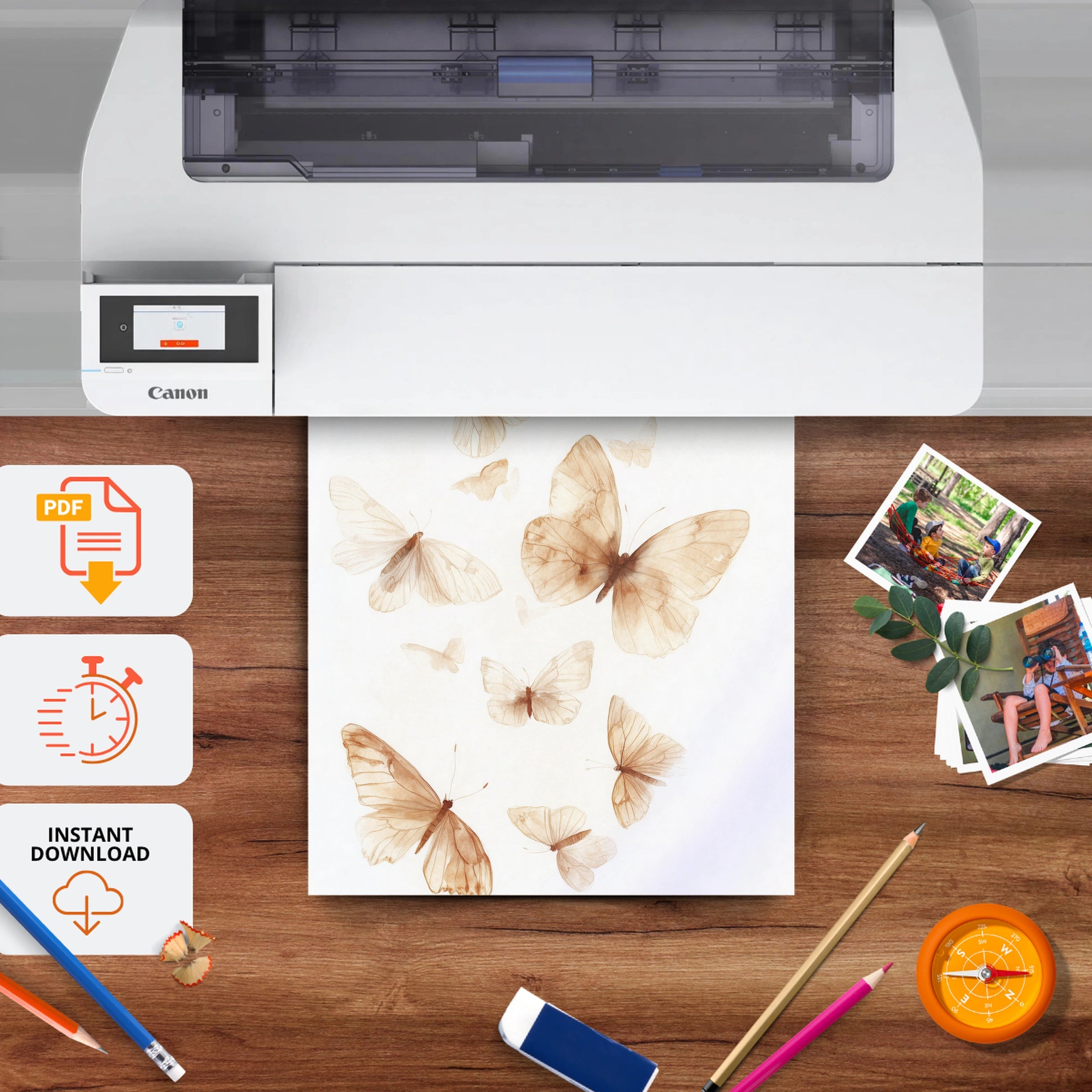 Golden Butterflies Nursery Print - printable nursery wall art, instant download to print at home