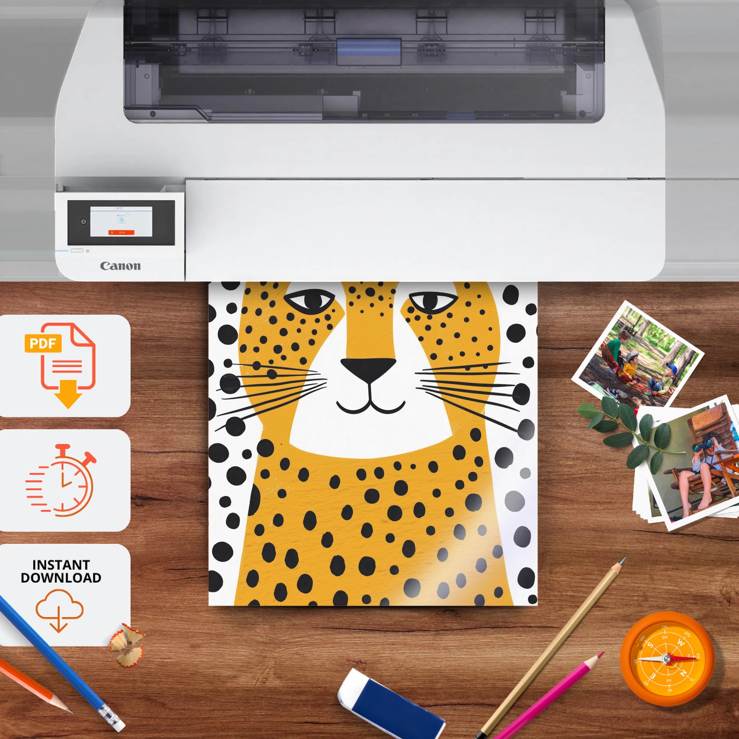 Golden Cheetah Nursery Print - printable nursery wall art, instant download to print at home