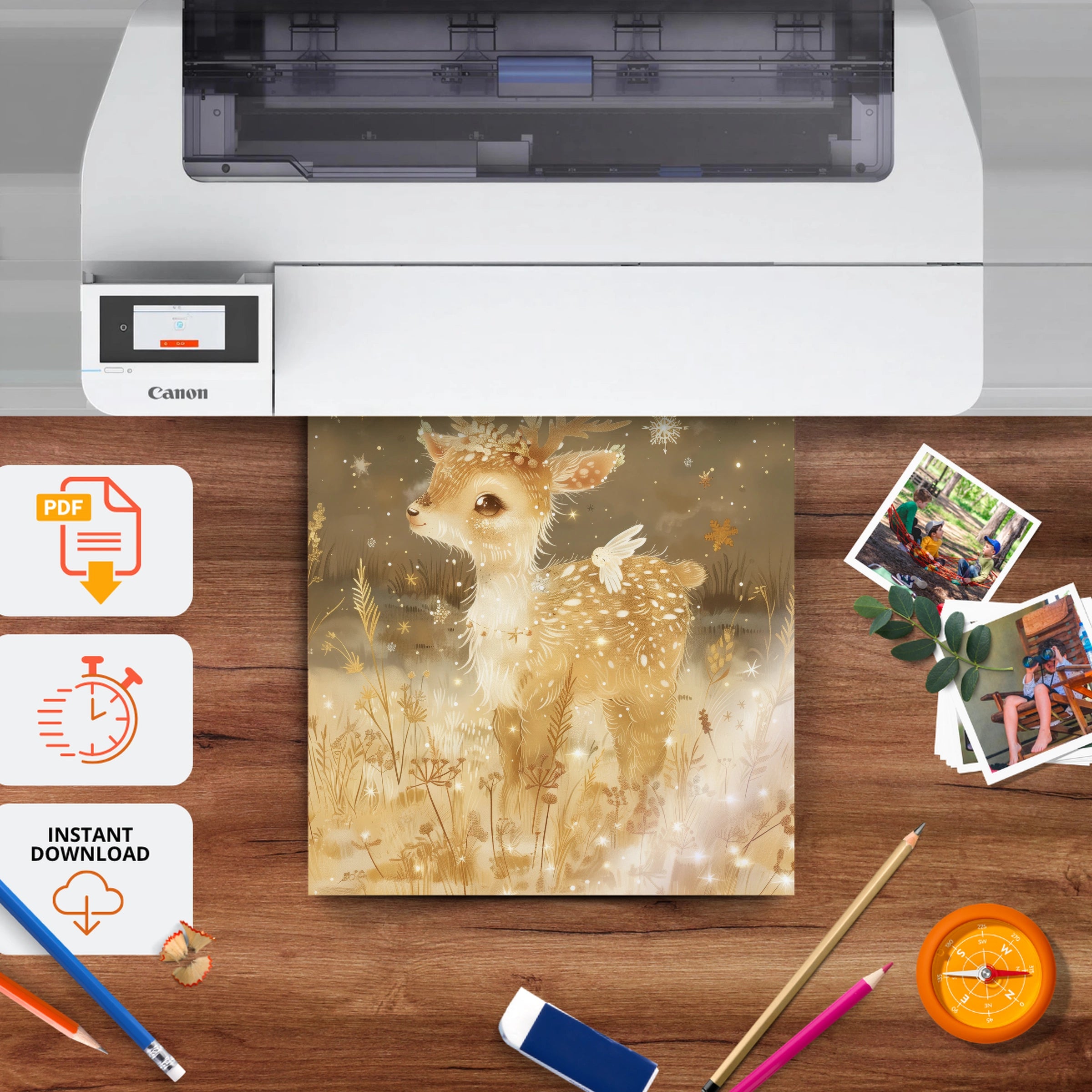 Golden Fawn Nursery Print - printable nursery wall art, instant download to print at home