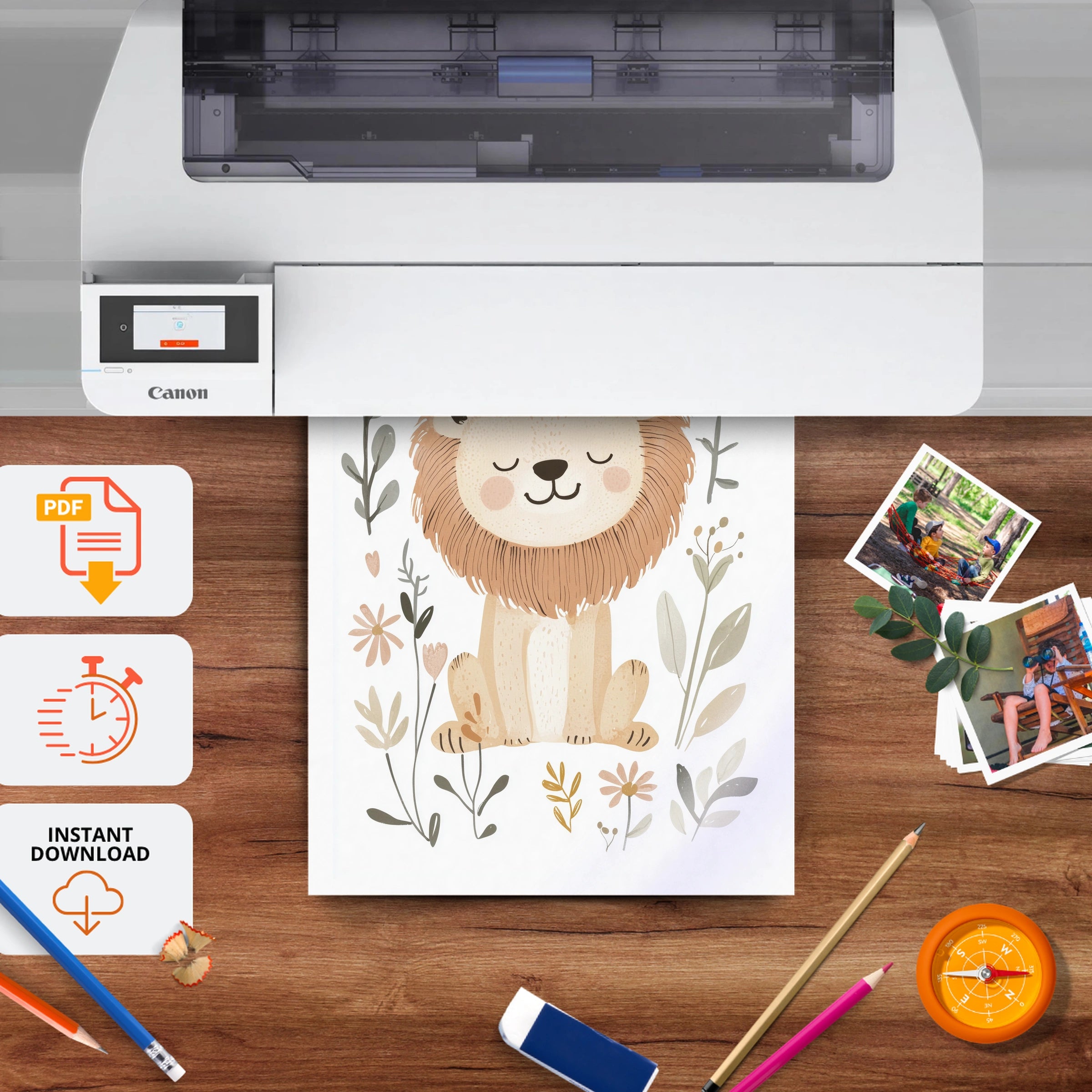Golden Lion Cub Nursery Print - printable nursery wall art, instant download to print at home
