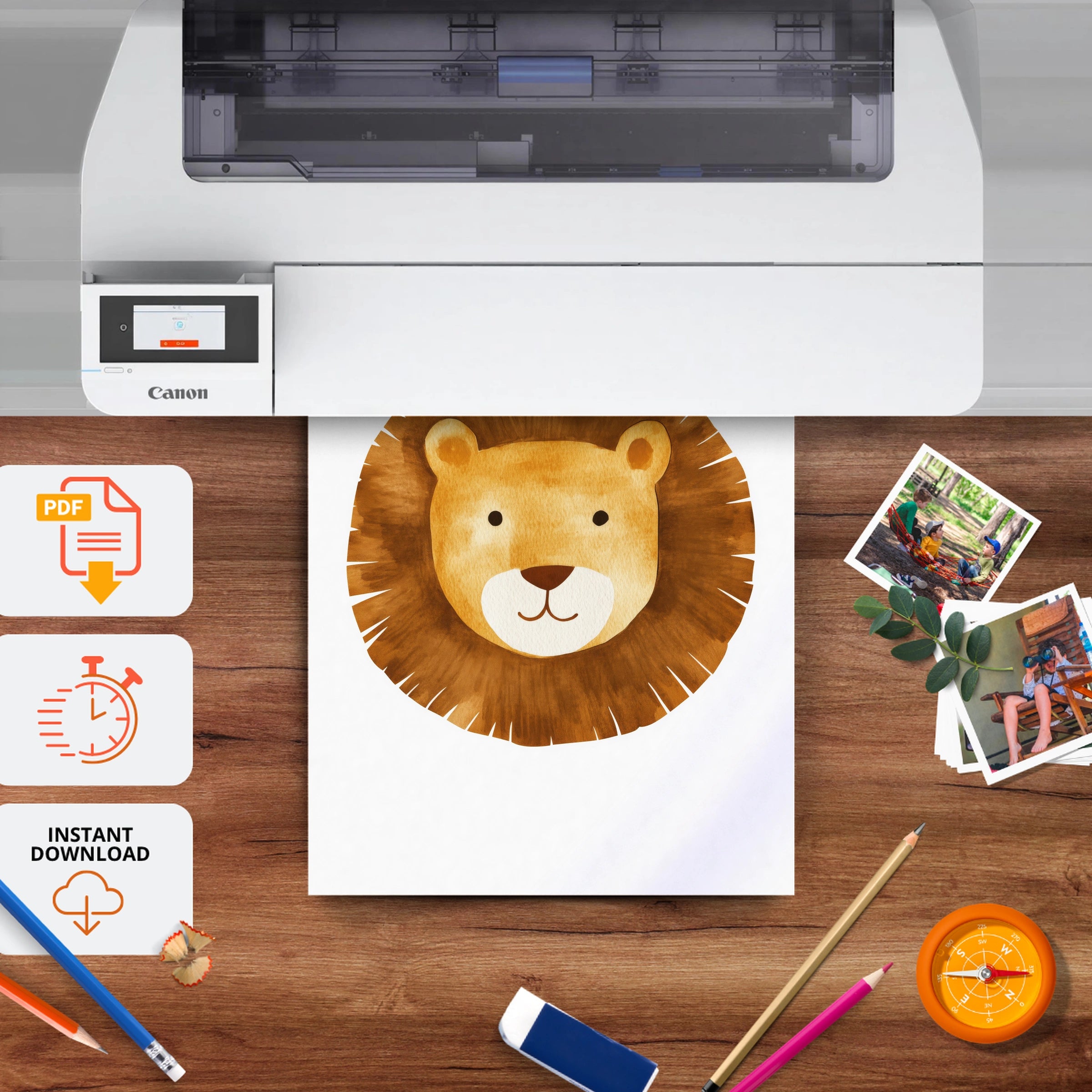 Golden Lion Face Nursery Print - printable nursery wall art, instant download to print at home