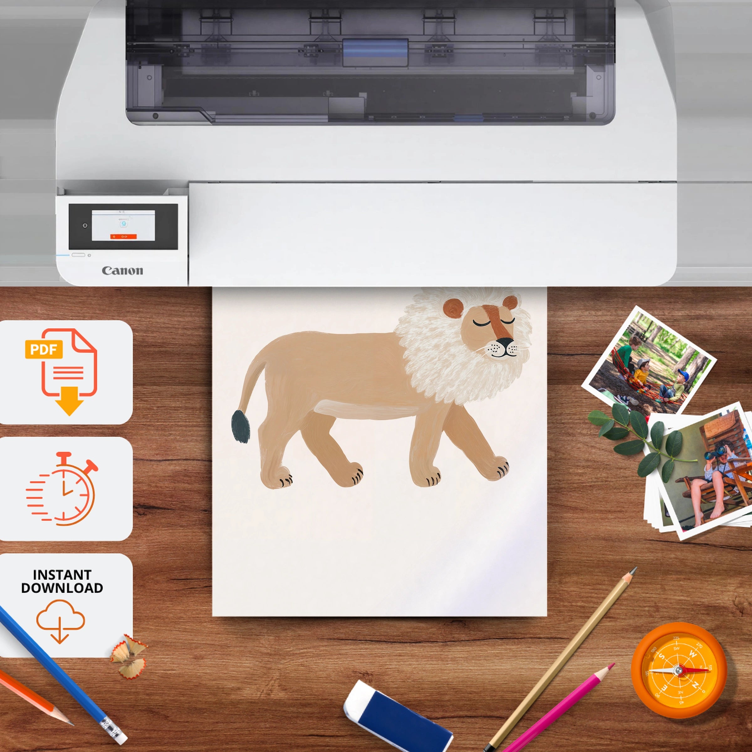 Golden Lion Nursery Print - printable nursery wall art, instant download to print at home