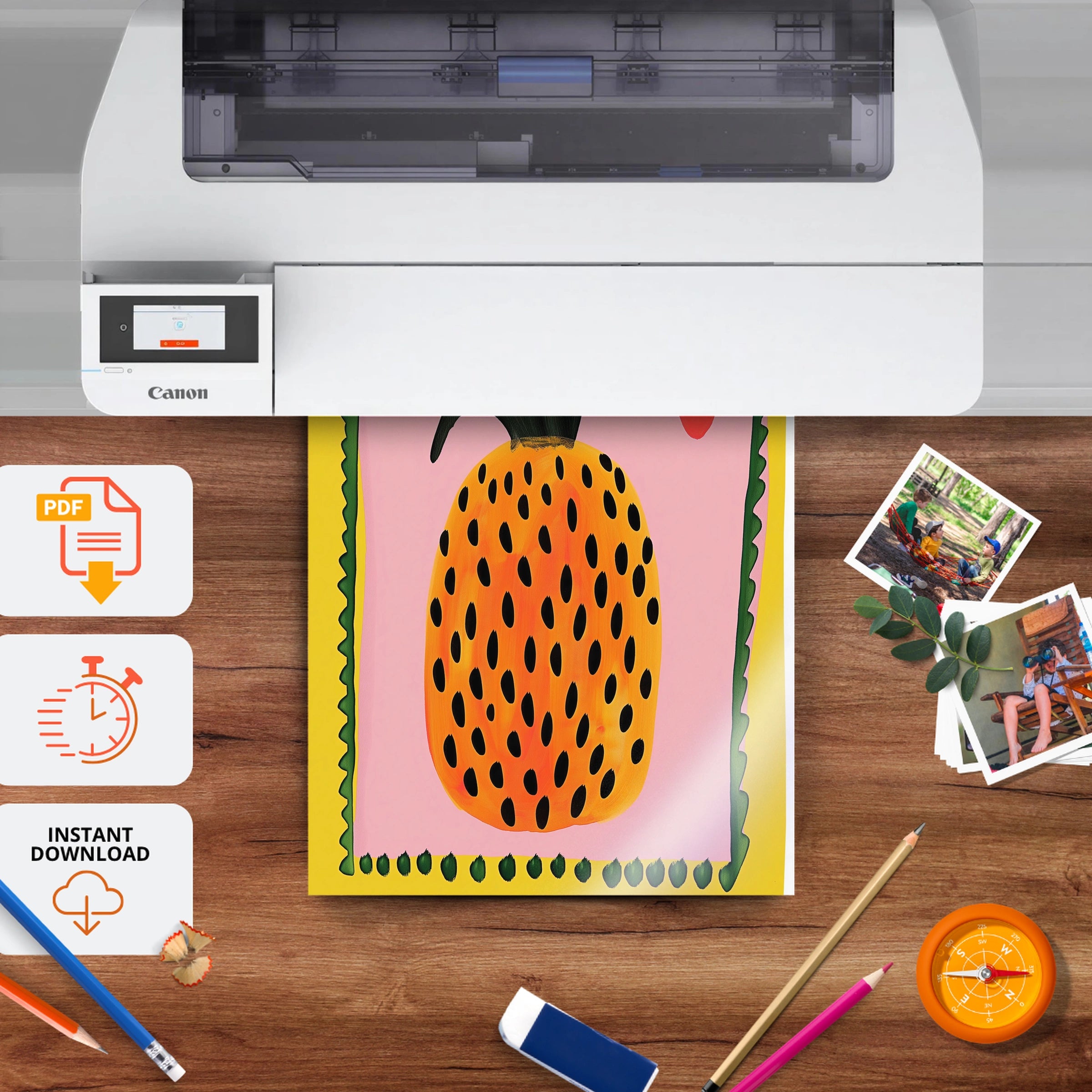 Golden Pineapple Nursery Print - printable nursery wall art, instant download to print at home