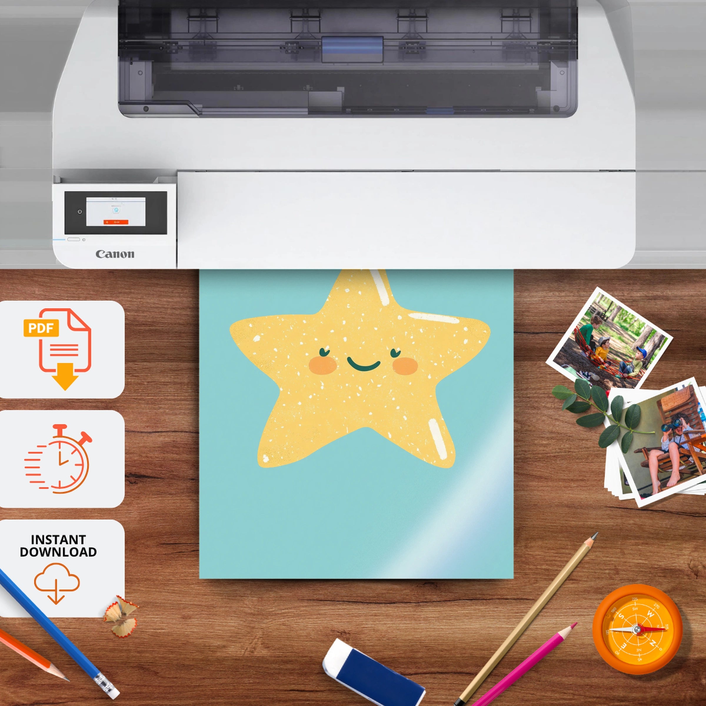 Golden Star Nursery Print - printable nursery wall art, instant download to print at home