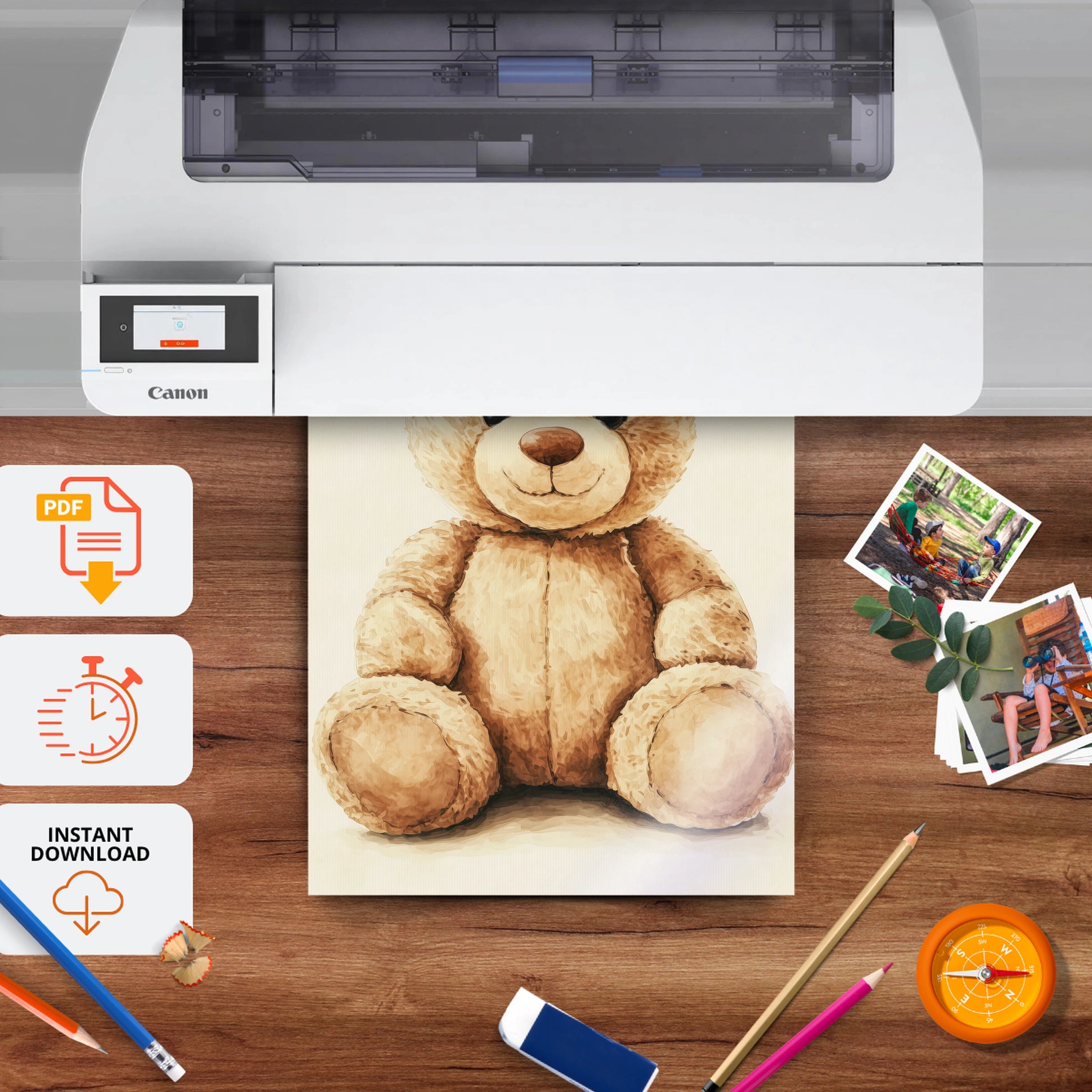 Golden Teddy Bear Nursery Print - printable nursery wall art, instant download to print at home