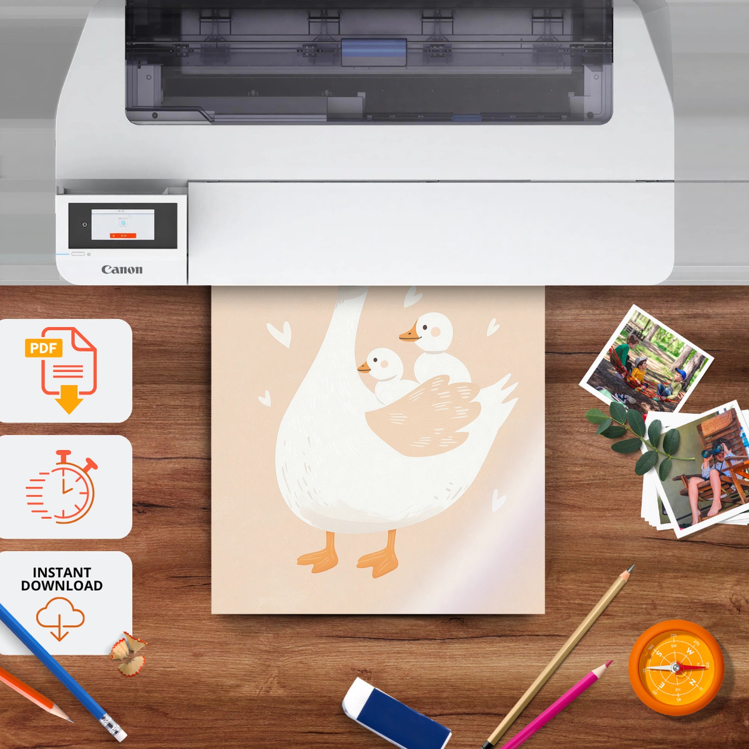 Goose and Goslings Nursery Print - printable nursery wall art, instant download to print at home