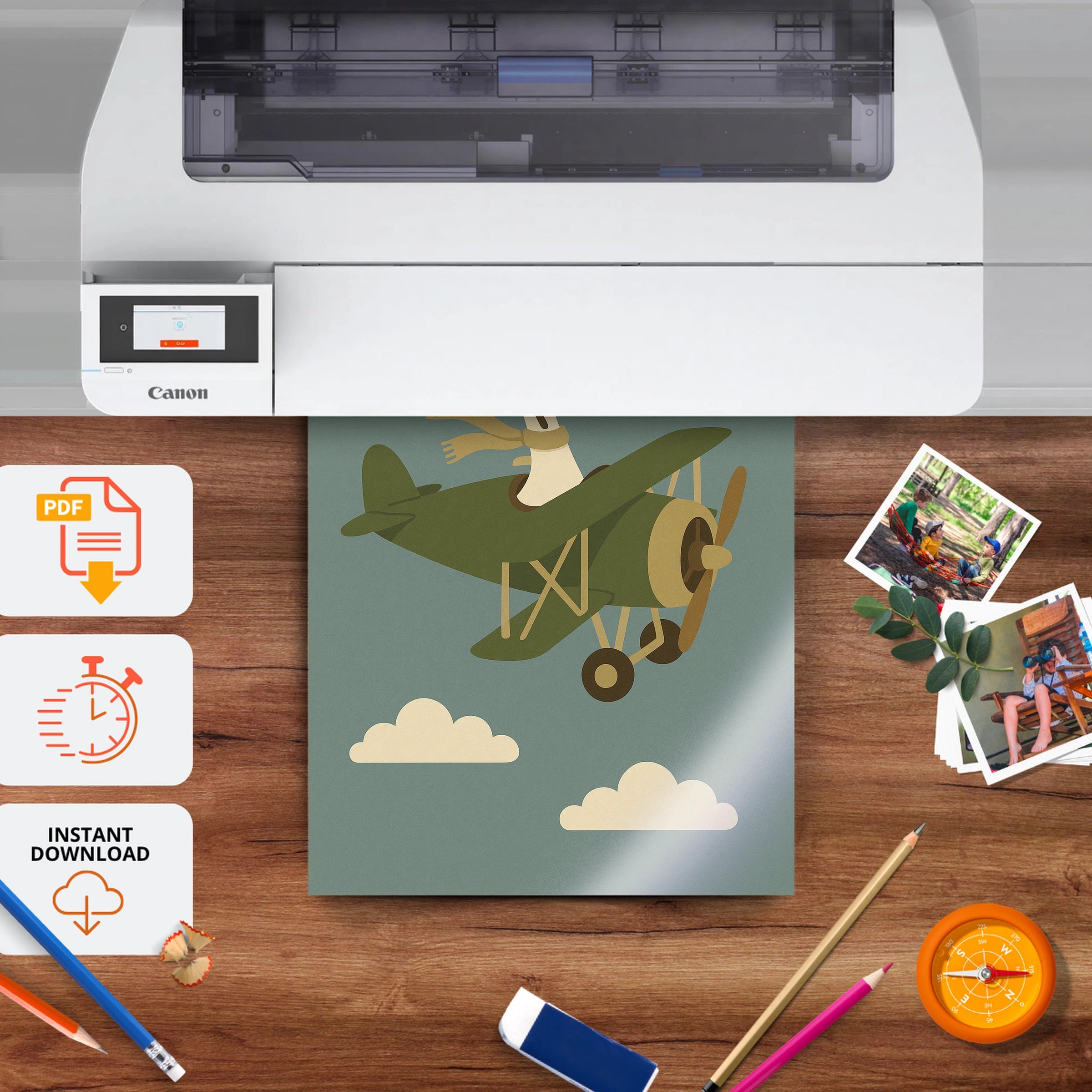 Goose in a Plane Nursery Print - printable nursery wall art, instant download to print at home