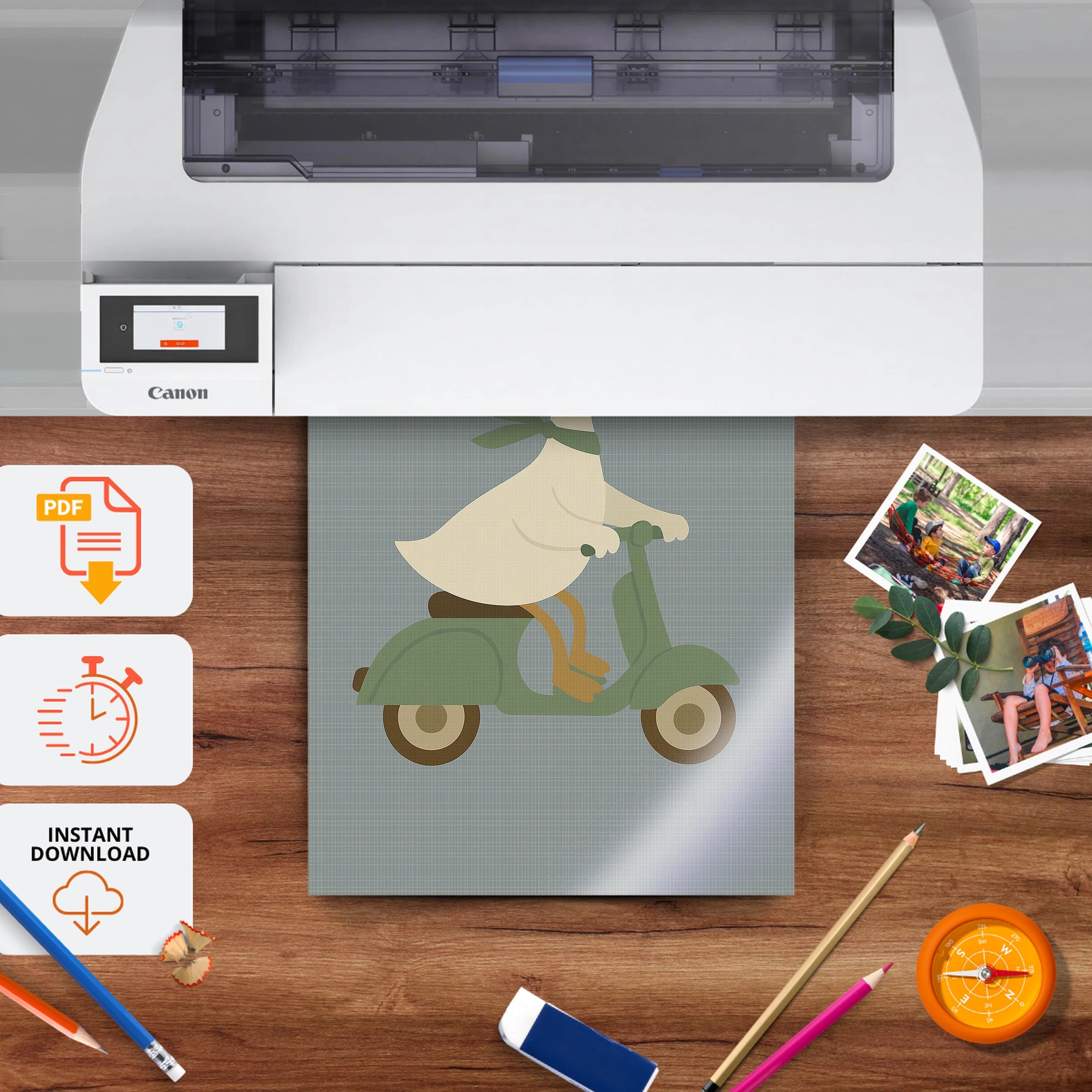 Goose on a Scooter Nursery Print - printable nursery wall art, instant download to print at home