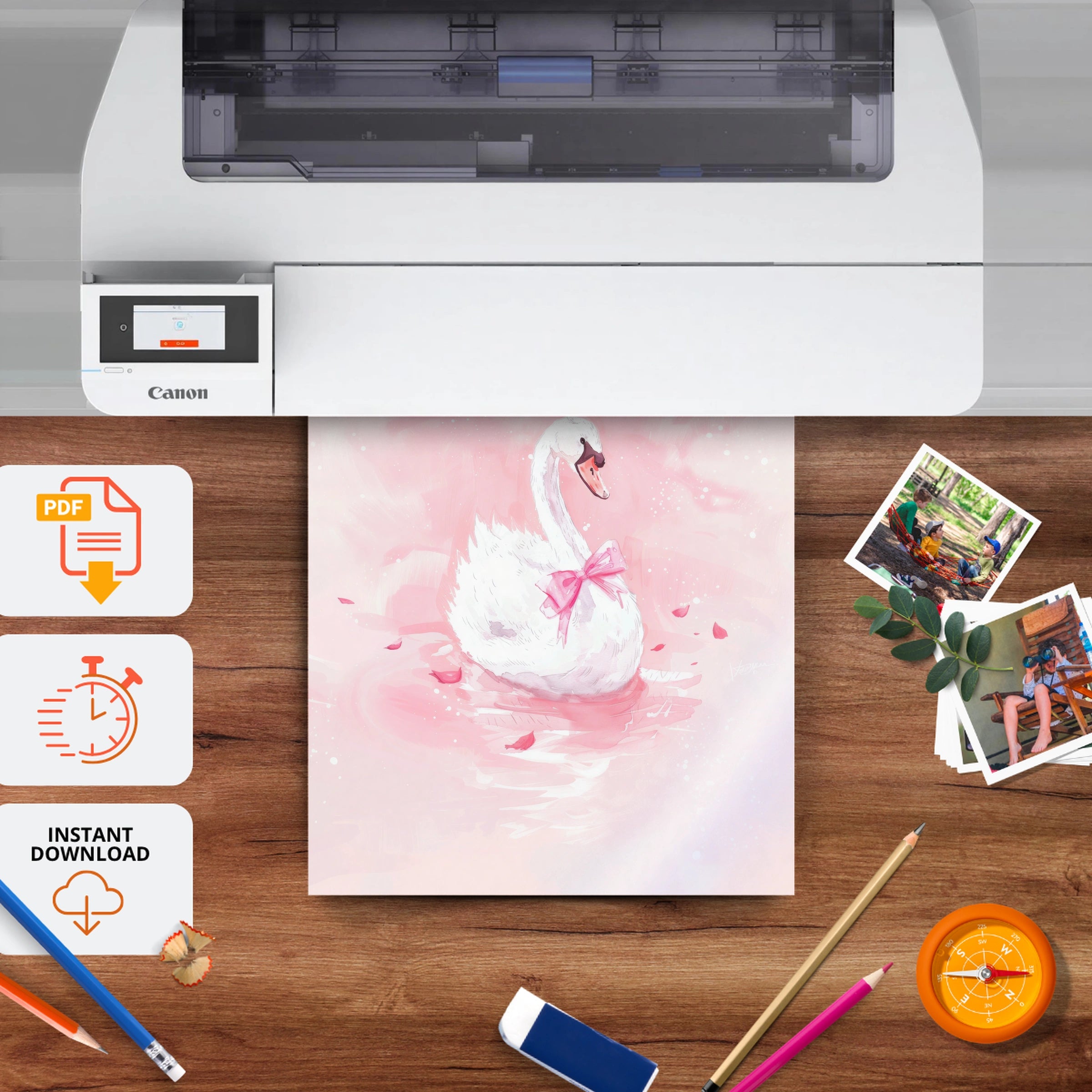 Graceful Swan Nursery Print - printable nursery wall art, instant download to print at home