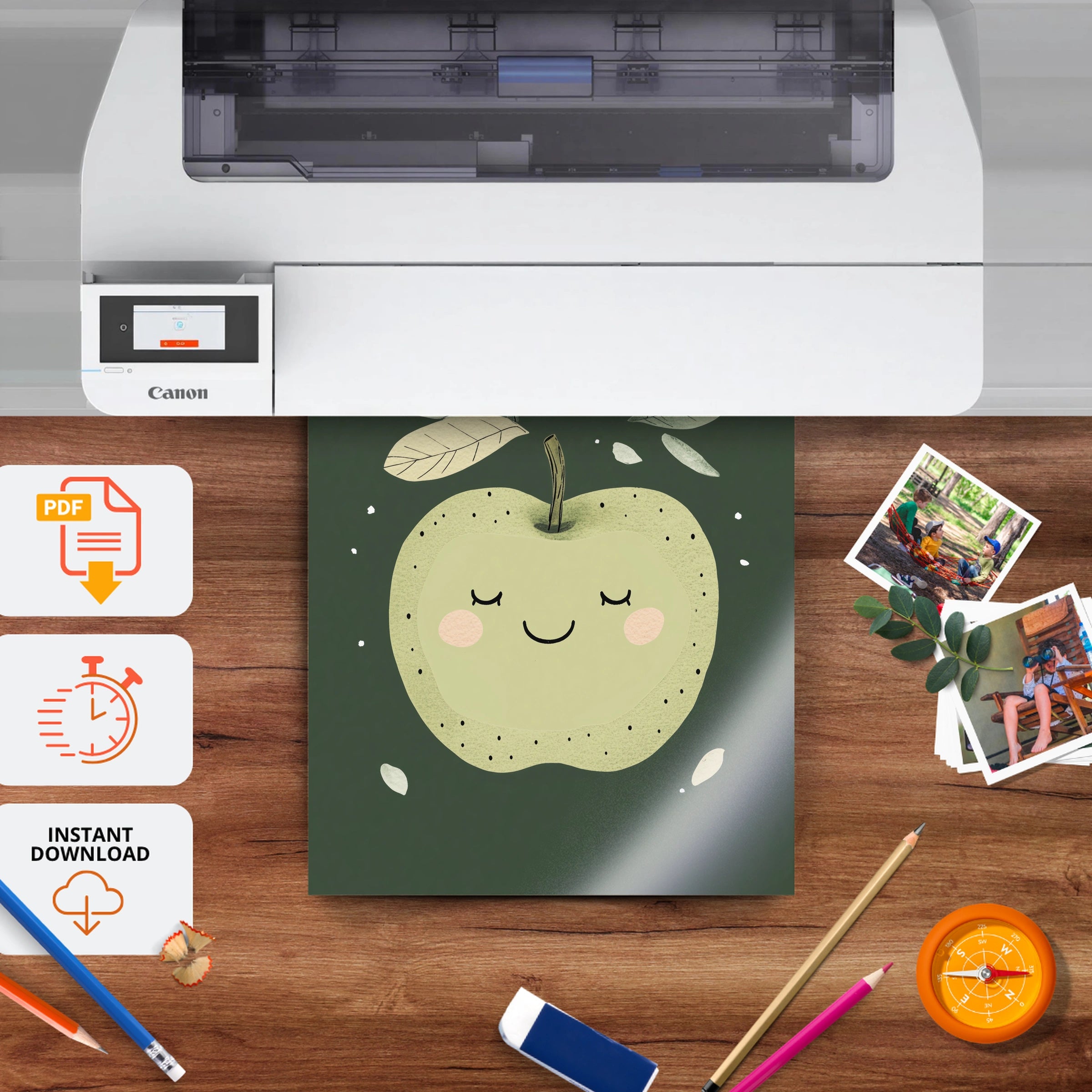Green Apple Nursery Print - printable nursery wall art, instant download to print at home