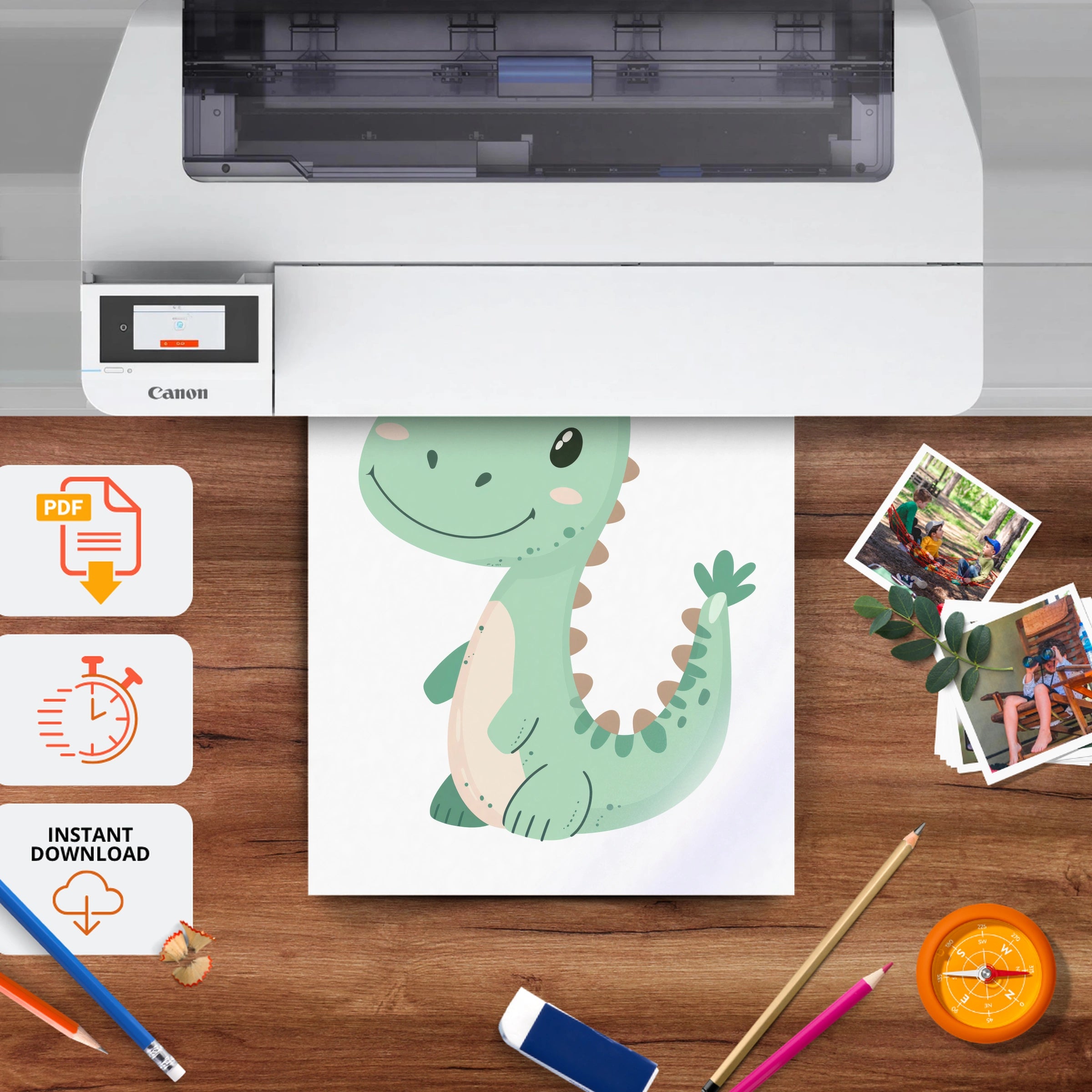 Green Baby Dinosaur Nursery Print - printable nursery wall art, instant download to print at home