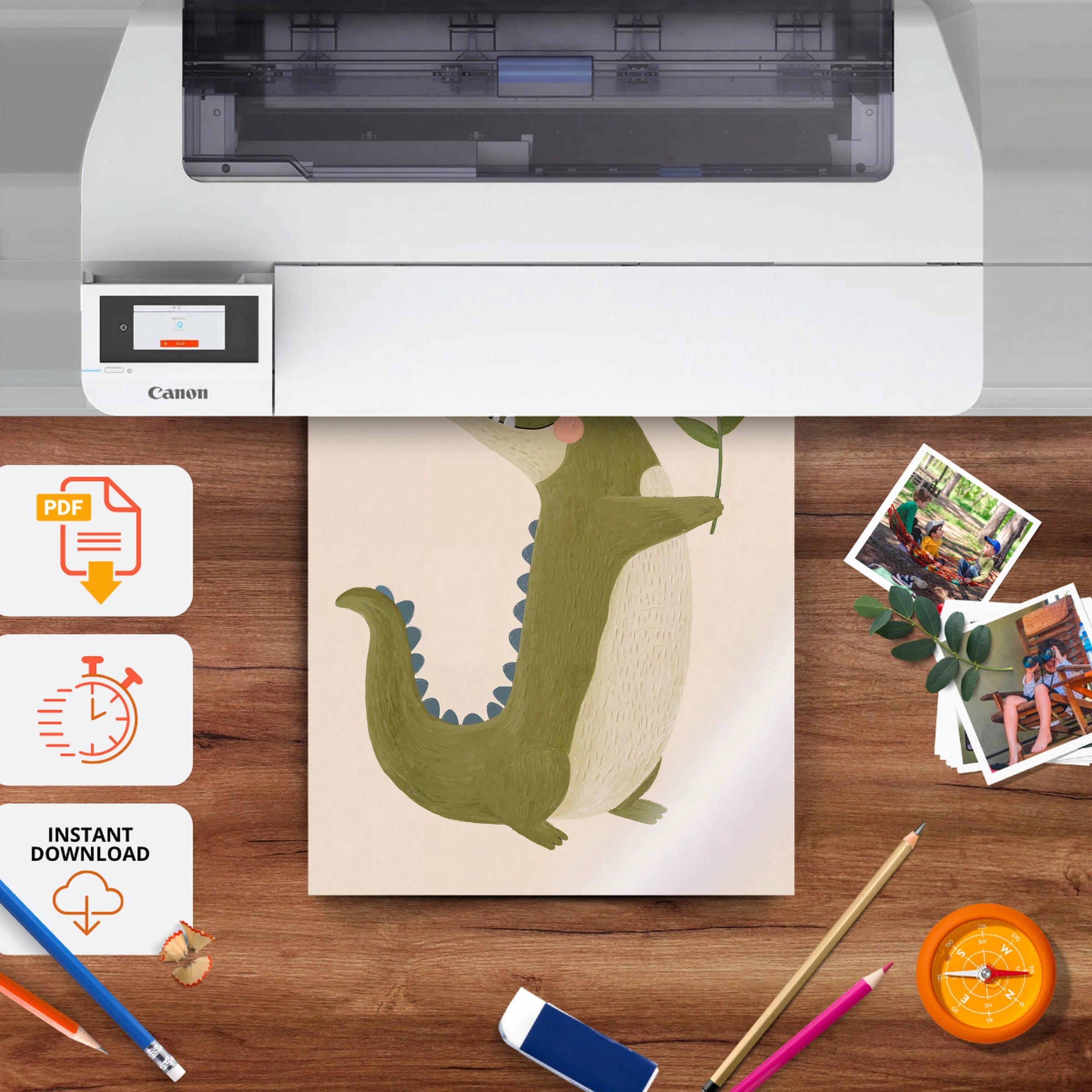 Green Crocodile Nursery Print - printable nursery wall art, instant download to print at home