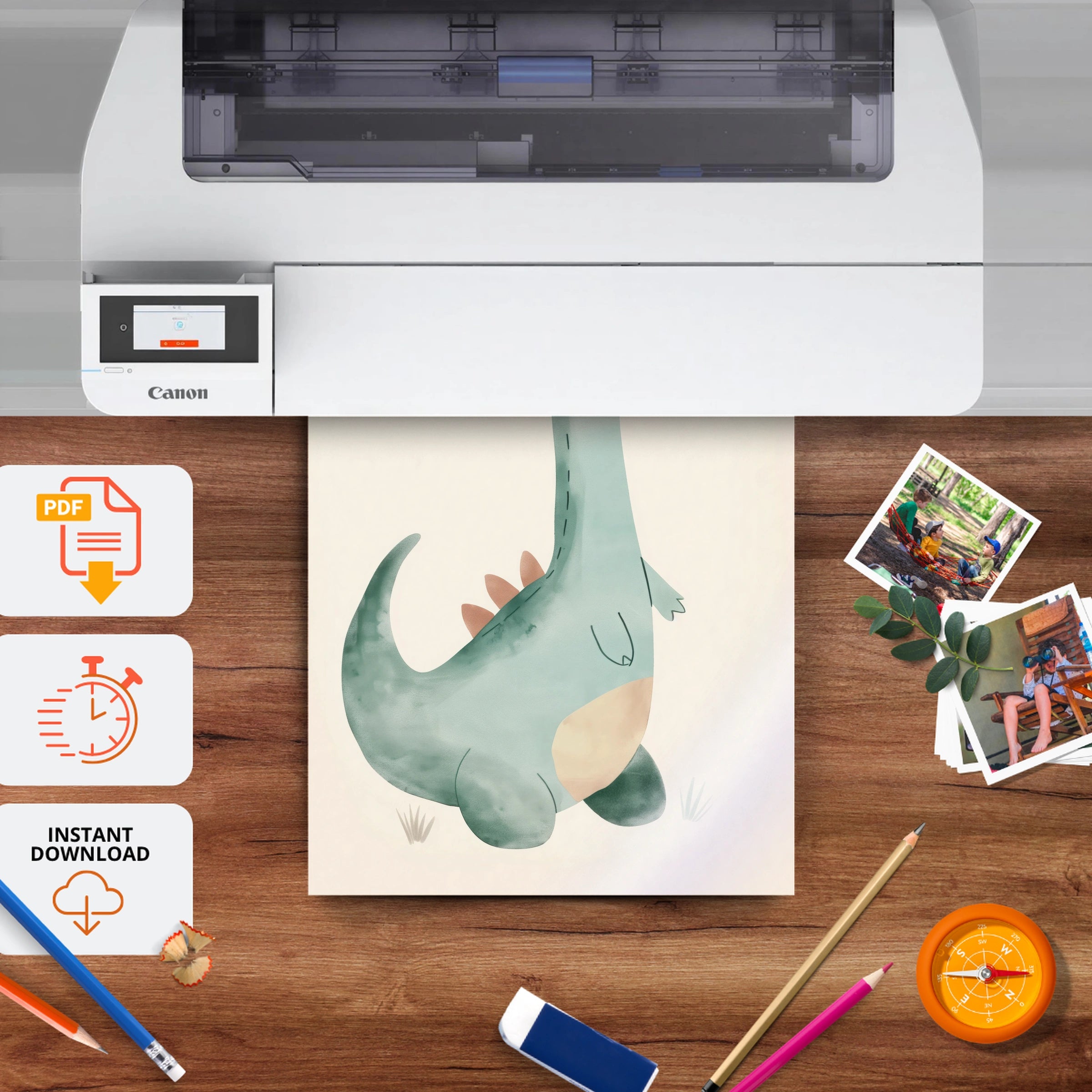 Green Dino Portrait Nursery Print - printable nursery wall art, instant download to print at home