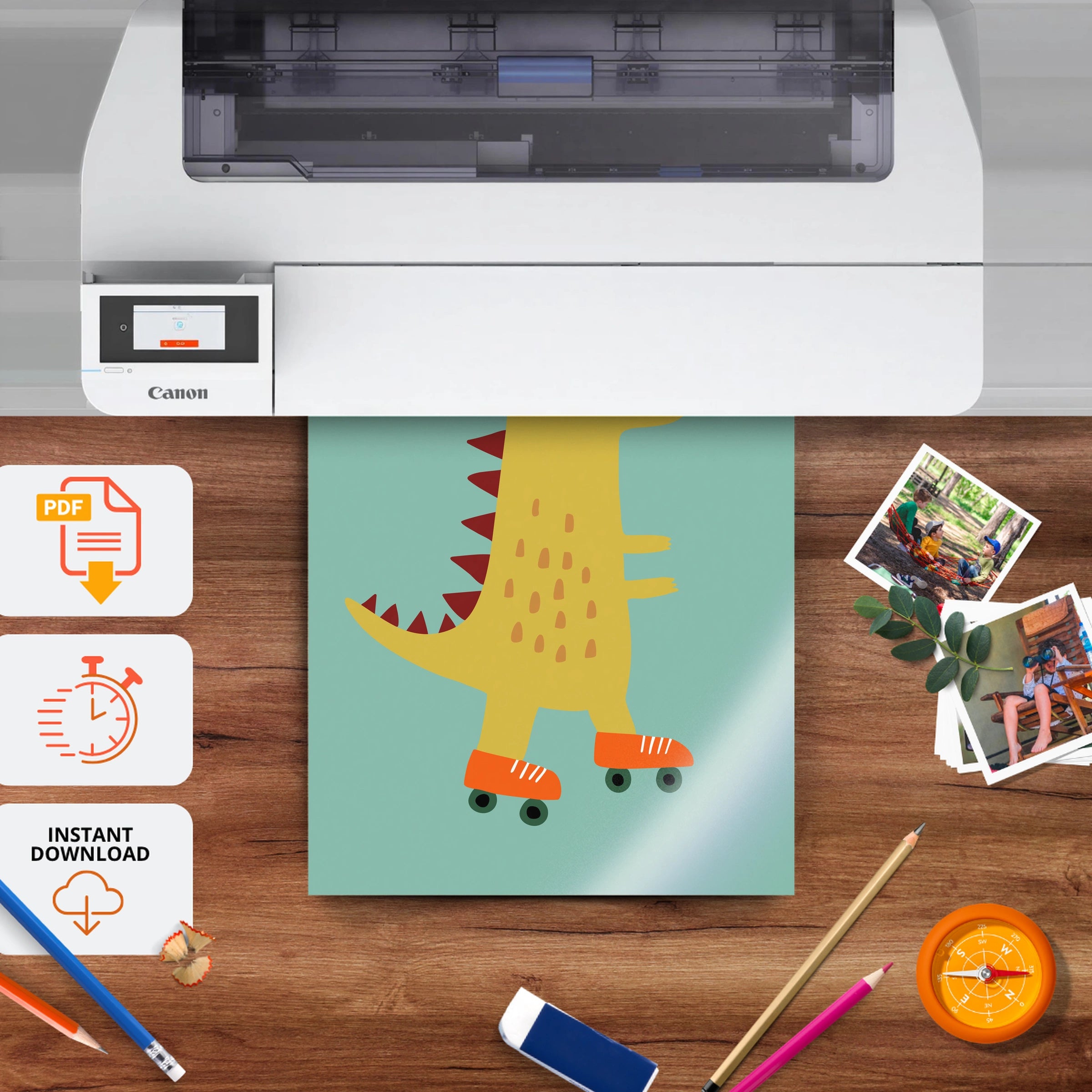 Green Dinosaur Nursery Print - printable nursery wall art, instant download to print at home