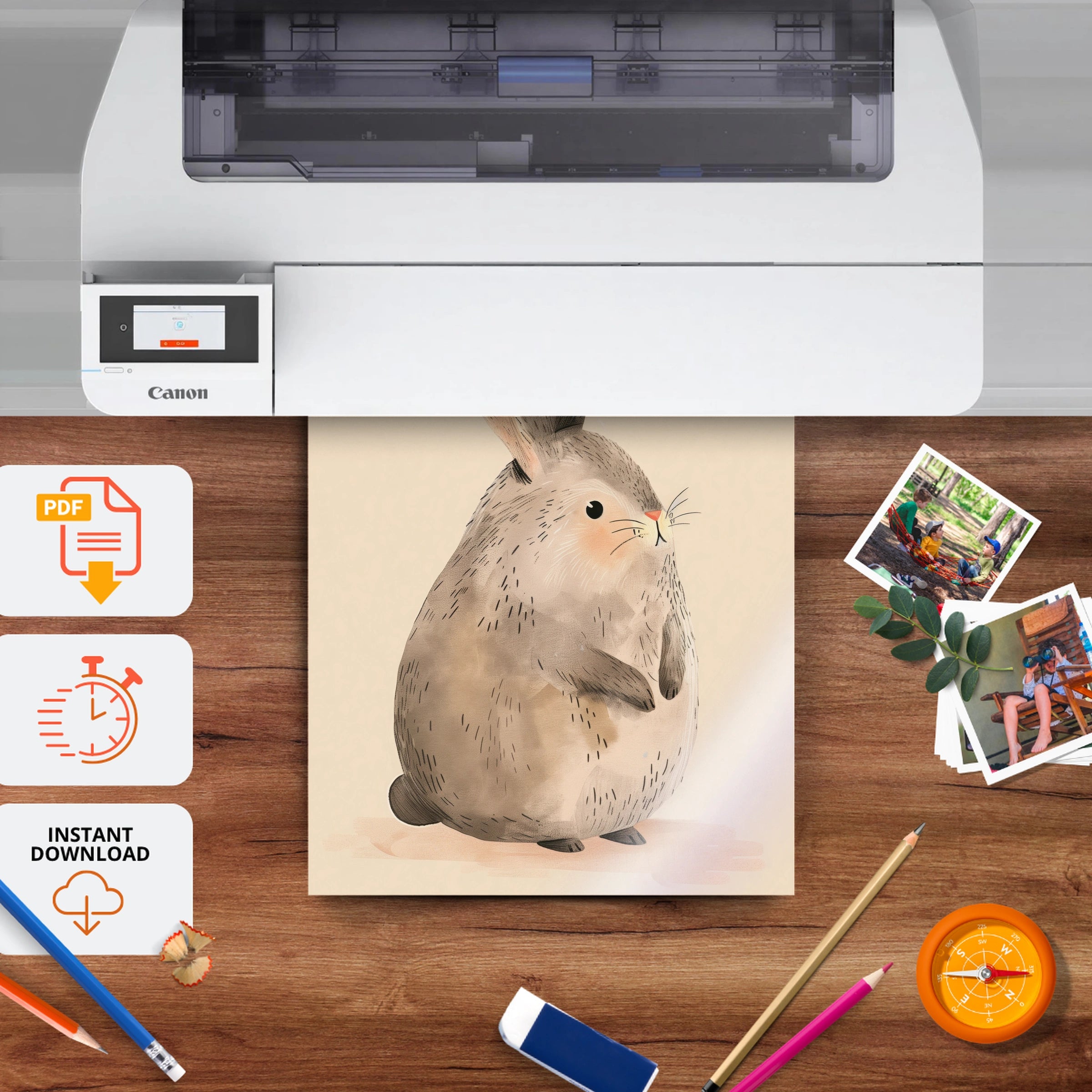 Grey Bunny Nursery Print - printable nursery wall art, instant download to print at home