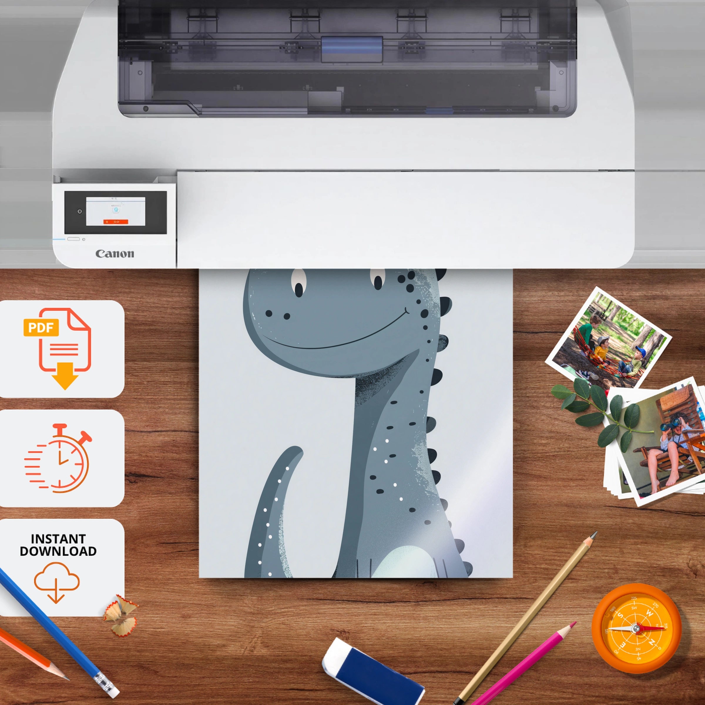 Grey Dinosaur Nursery Print - printable nursery wall art, instant download to print at home