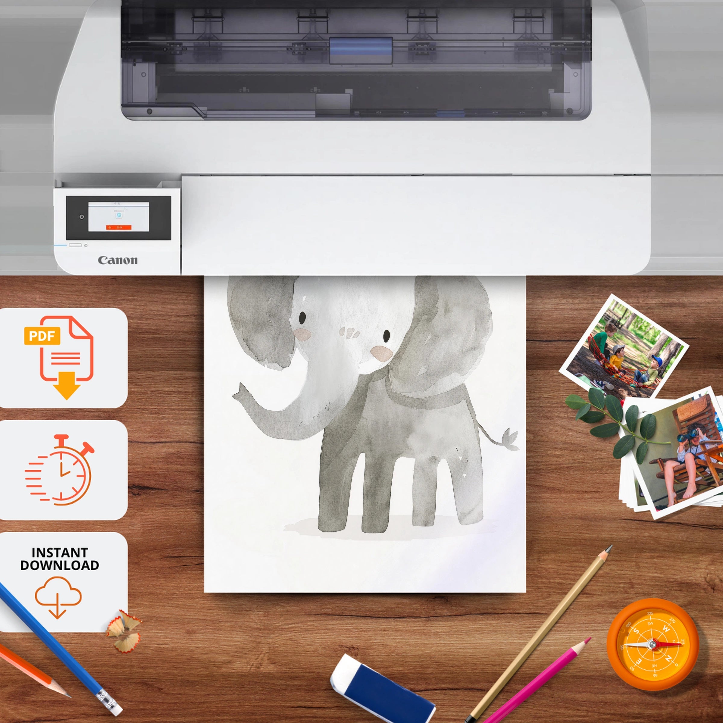 Grey Elephant Nursery Print - printable nursery wall art, instant download to print at home