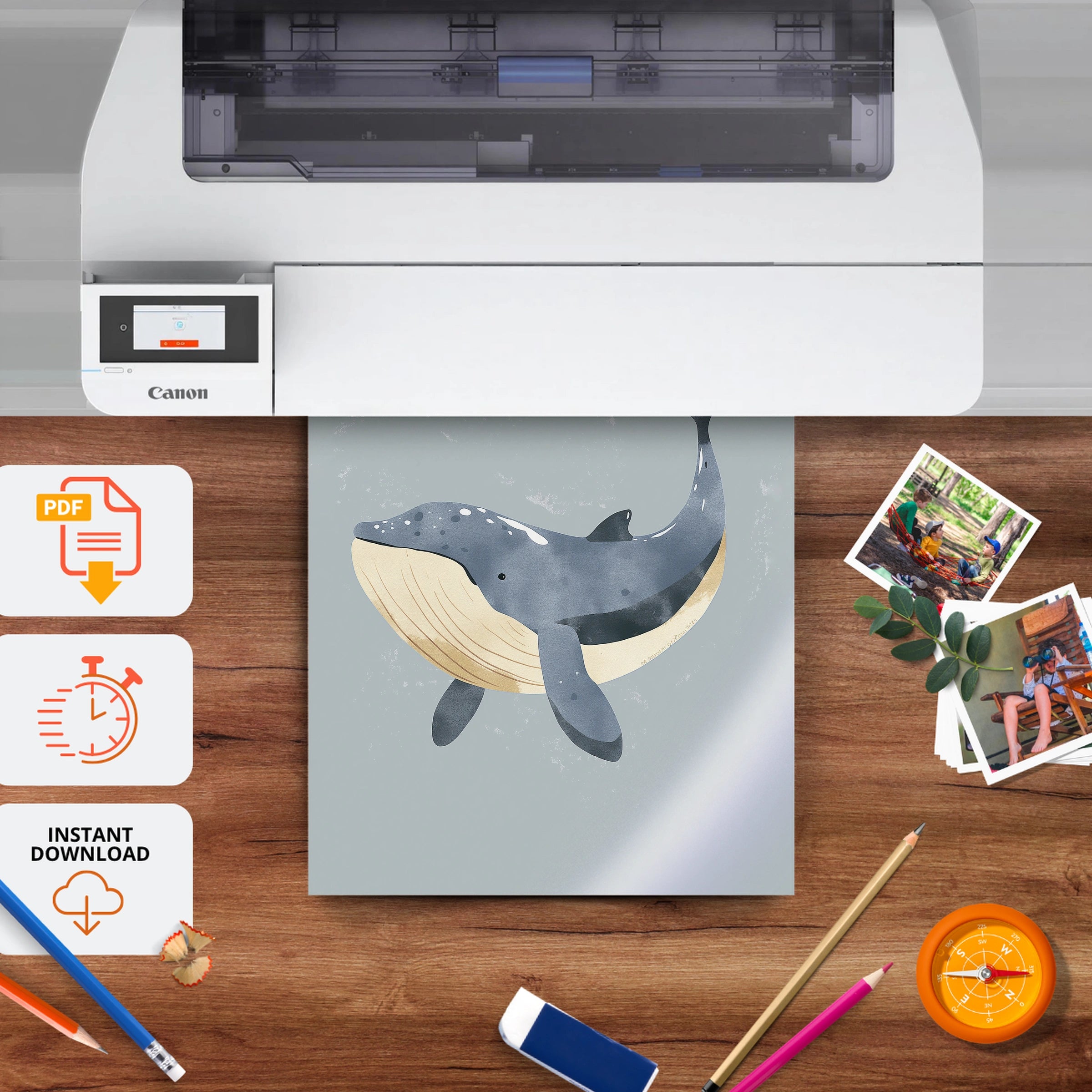 Grey Whale Nursery Print - printable nursery wall art, instant download to print at home