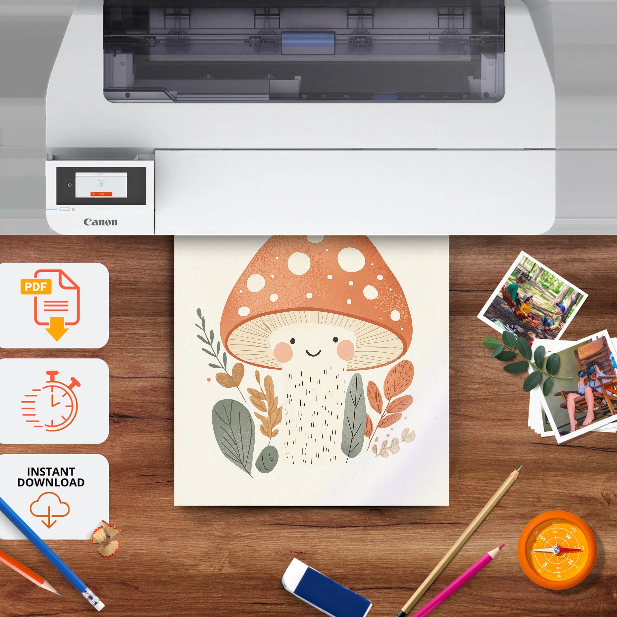 Grow Kindness Mushroom Nursery Print - printable nursery wall art, instant download to print at home