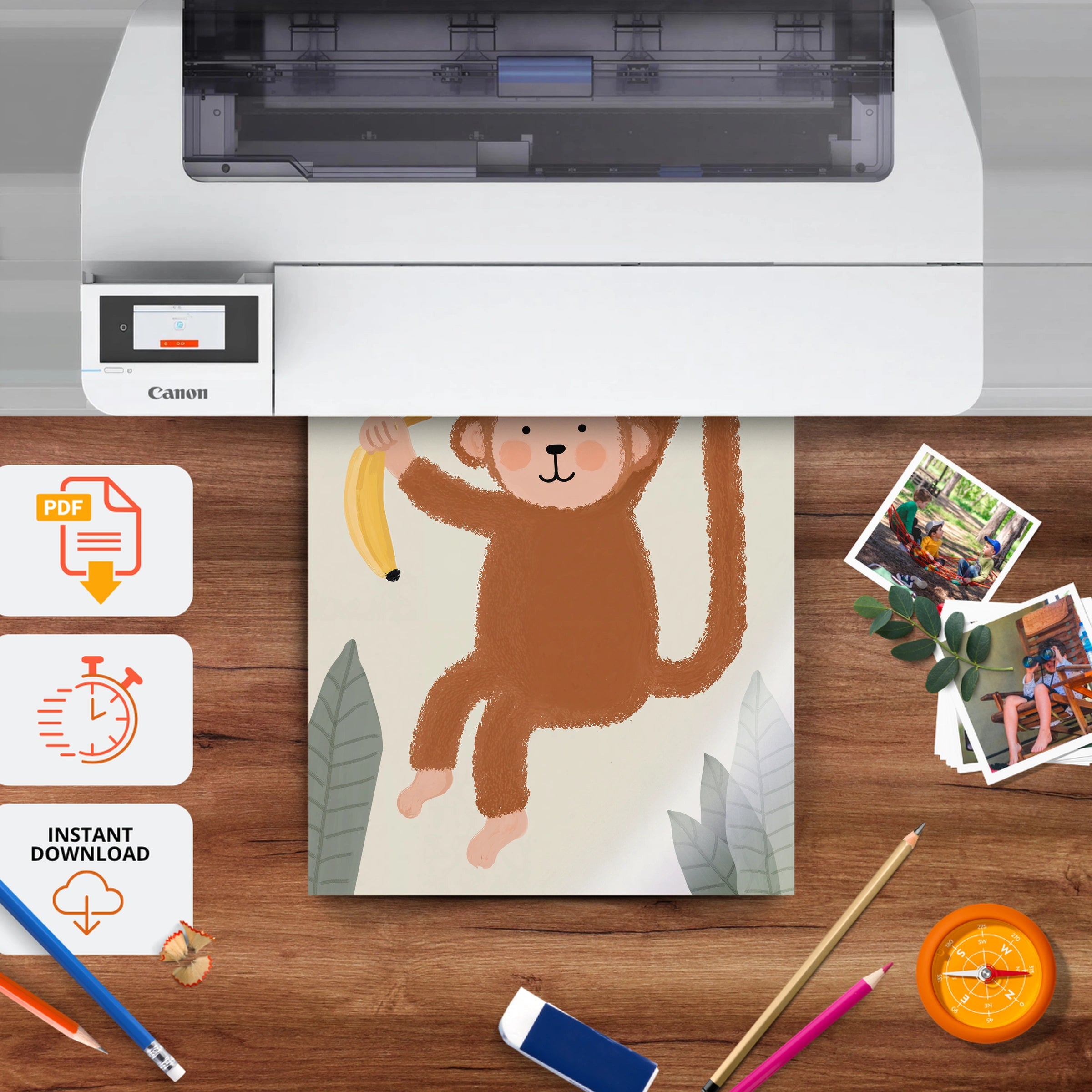 Hanging Monkey Nursery Print - printable nursery wall art, instant download to print at home