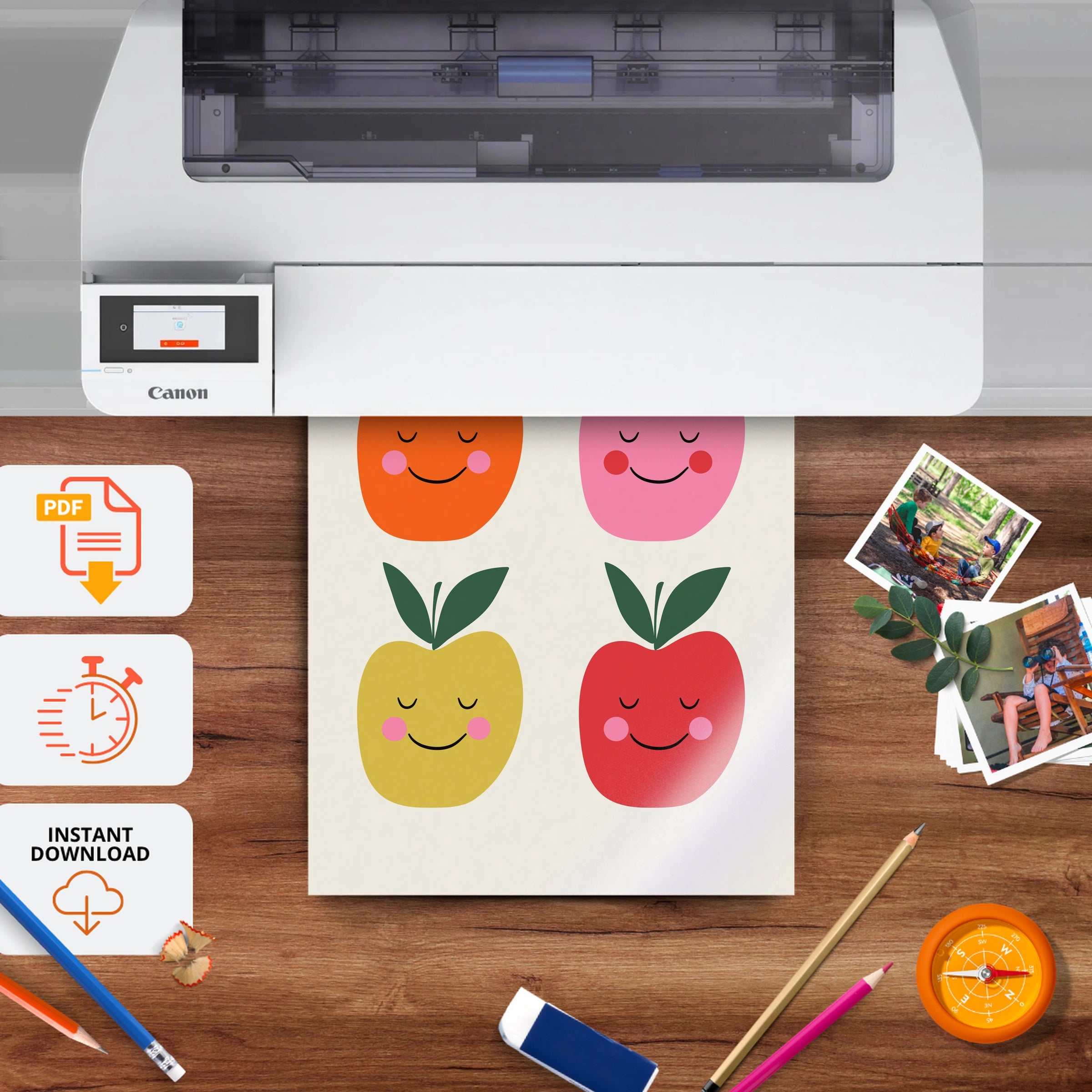 Happy Apples Nursery Print - printable nursery wall art, instant download to print at home
