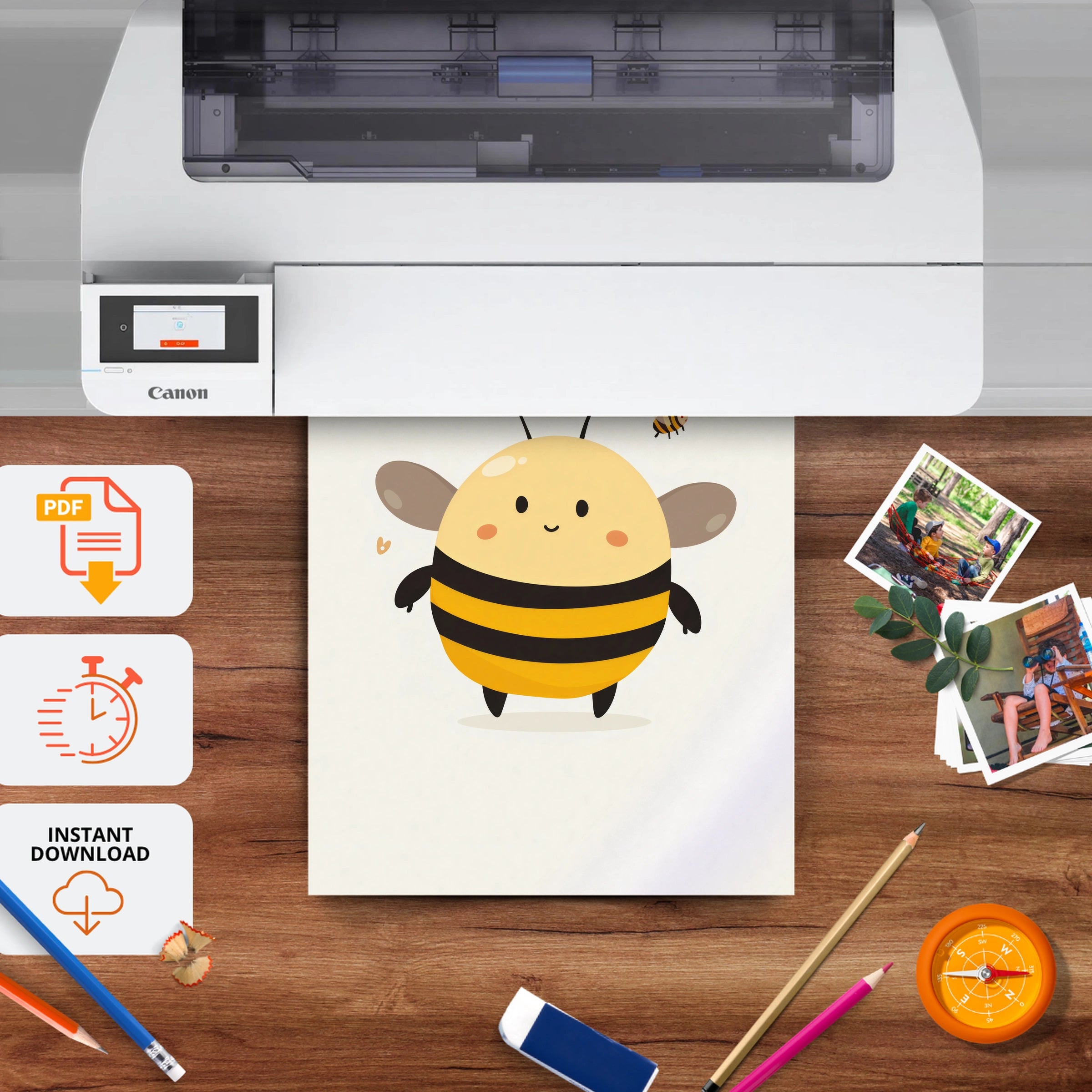 Happy Bee Nursery Print - printable nursery wall art, instant download to print at home