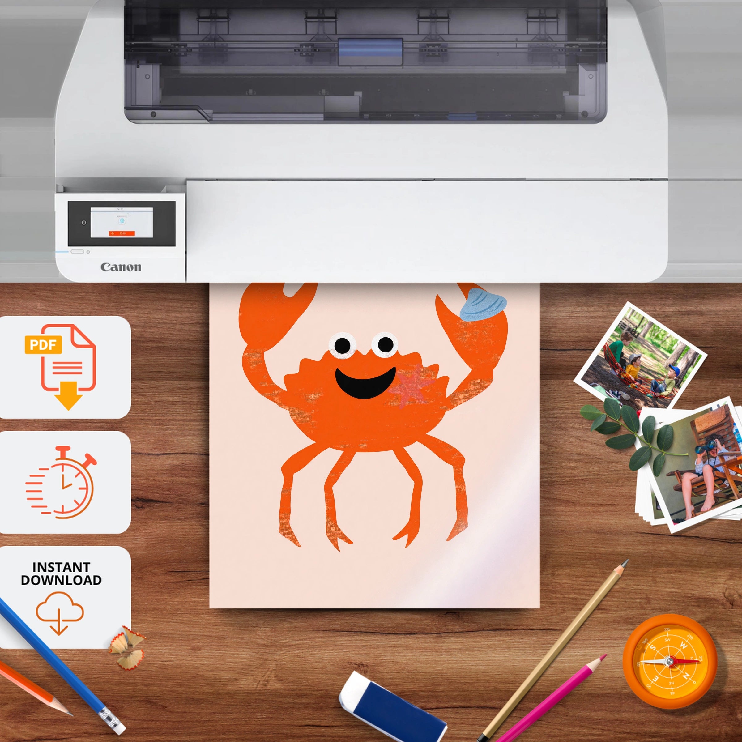 Happy Crab Nursery Print - printable nursery wall art, instant download to print at home