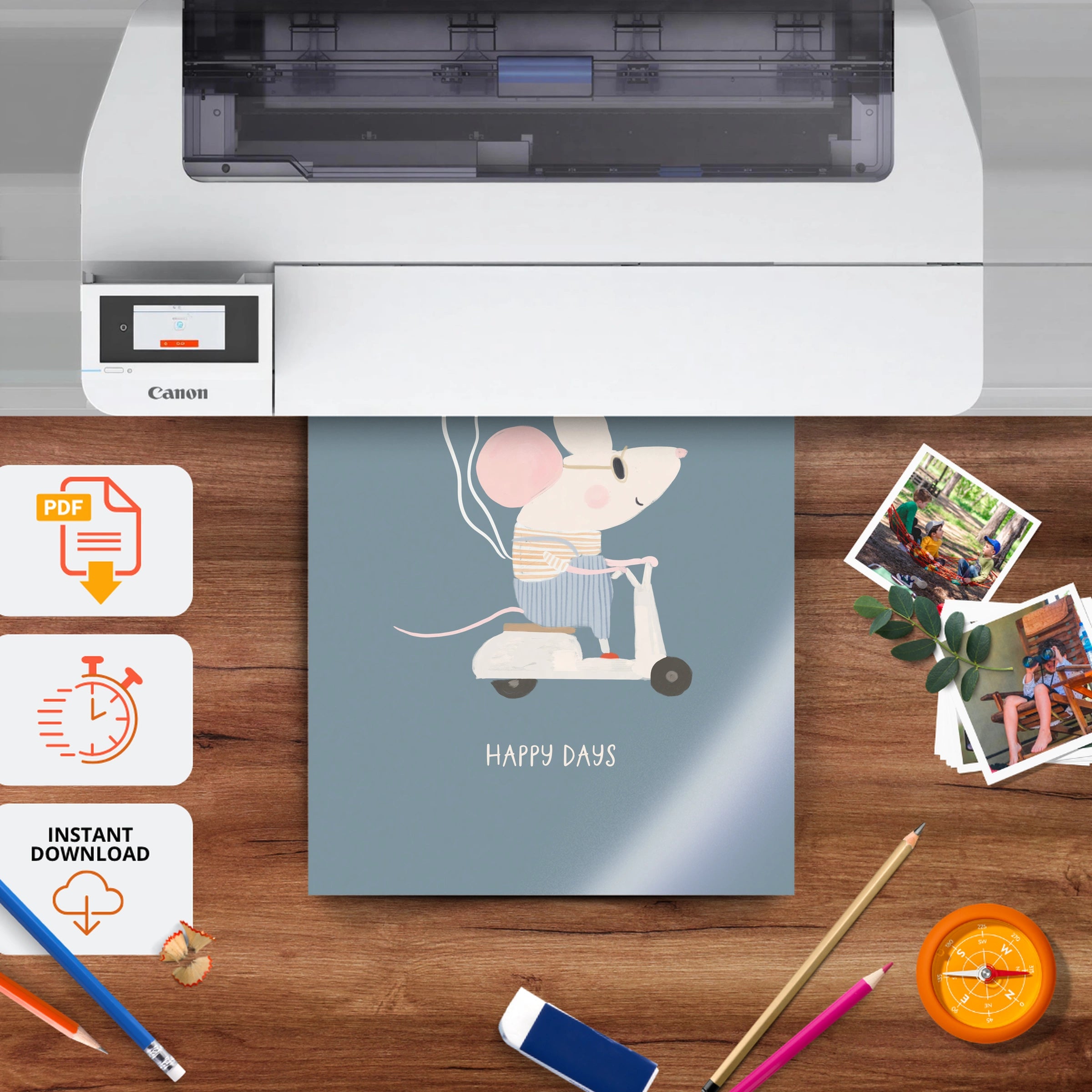 Happy Days Mouse Nursery Print - printable nursery wall art, instant download to print at home