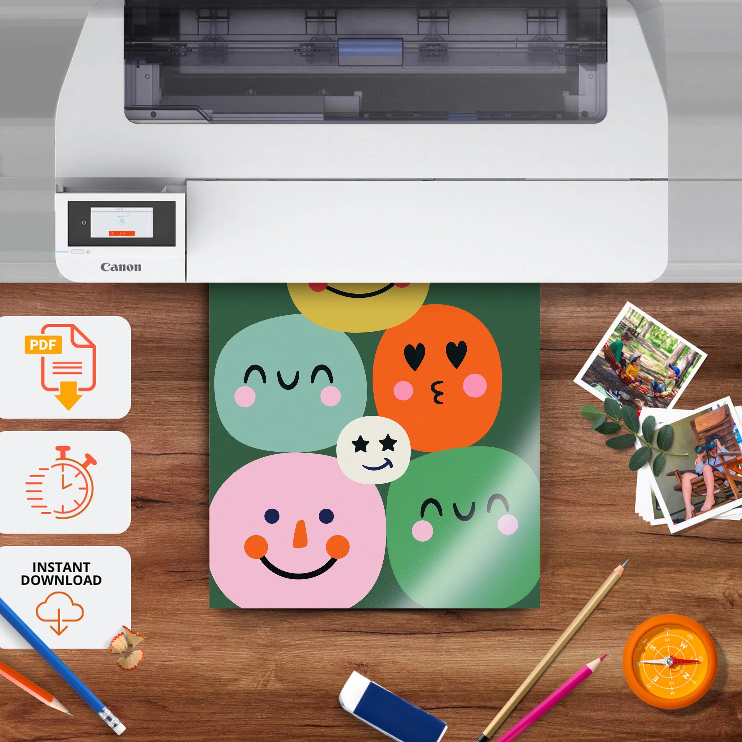 Happy Faces Nursery Print - printable nursery wall art, instant download to print at home