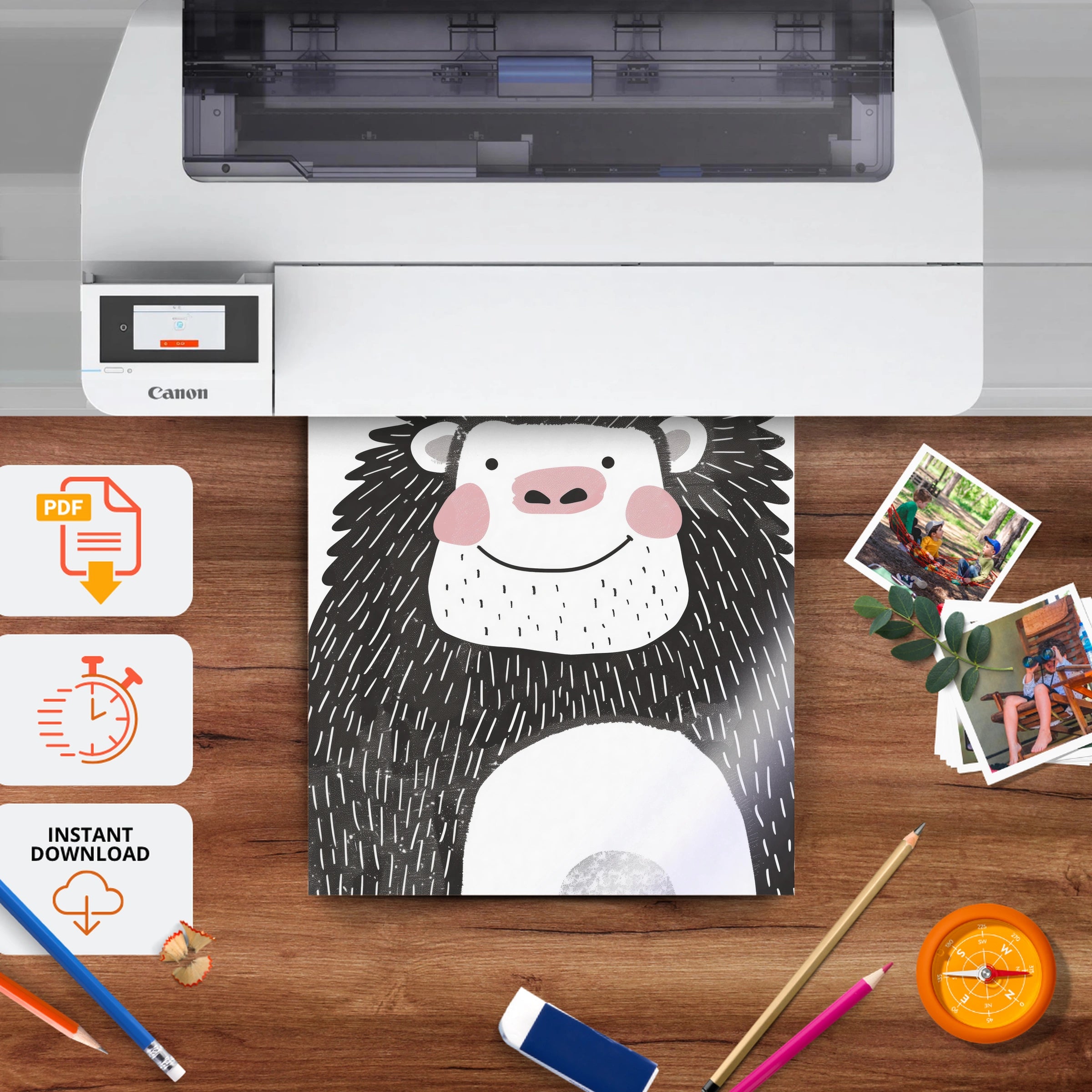 Happy Gorilla Nursery Print - printable nursery wall art, instant download to print at home