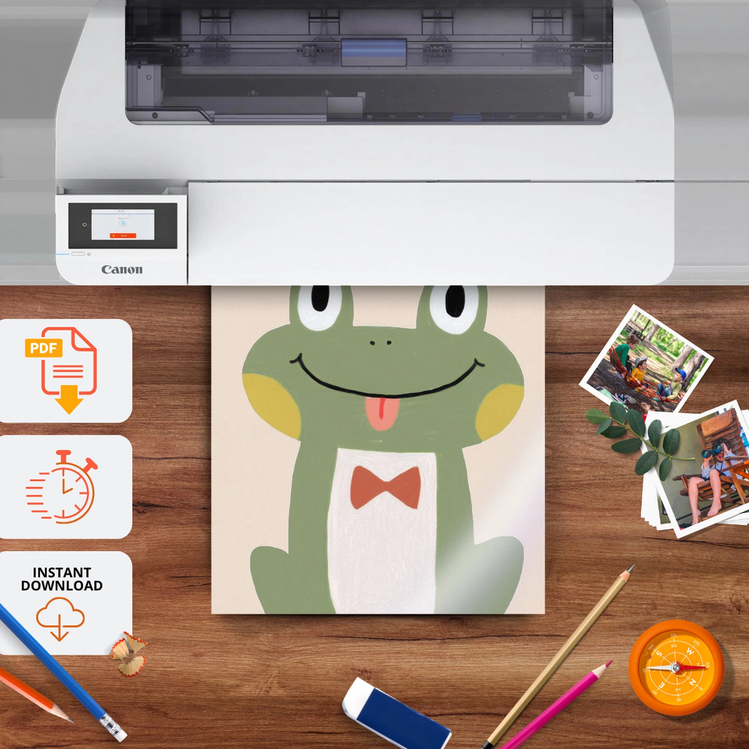 Happy Green Frog Nursery Print - printable nursery wall art, instant download to print at home