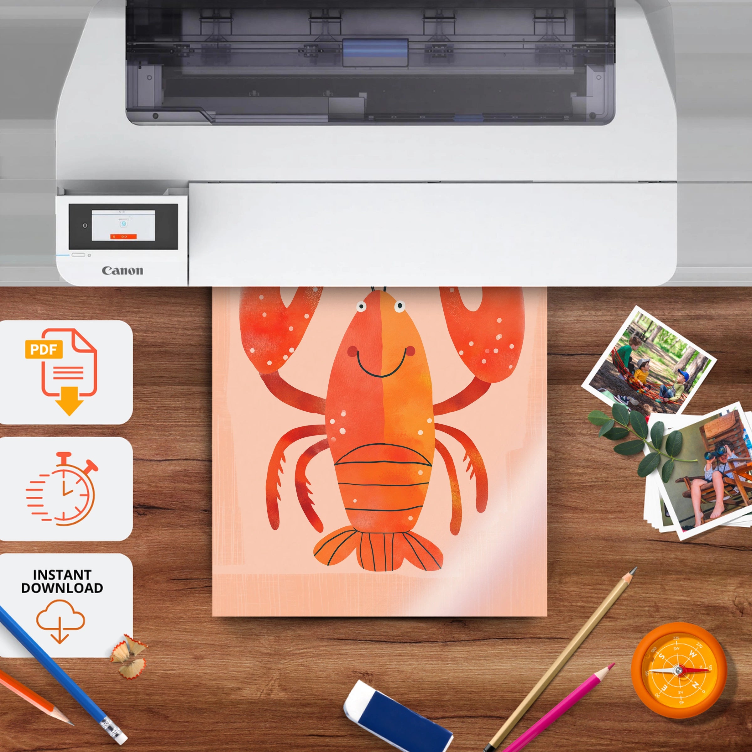 Happy Lobster Nursery Print - printable nursery wall art, instant download to print at home